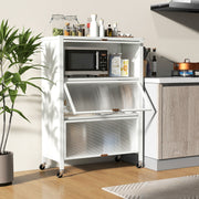 Estantería de Cozinha de 4 Níveis com Portas Abatíveis Suporte de Micro-ondas Metálico com Rodas Universais Bloqueáveis Branco