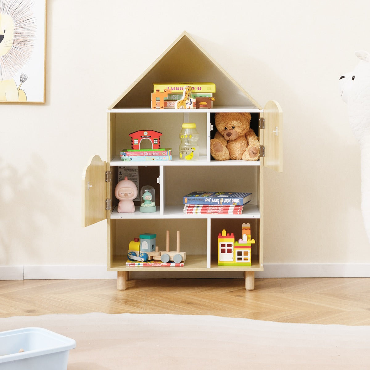 Estantería Infantil Casa com Compartimentos - Sala de Jogos 60 x 30 x 101 cm Natural