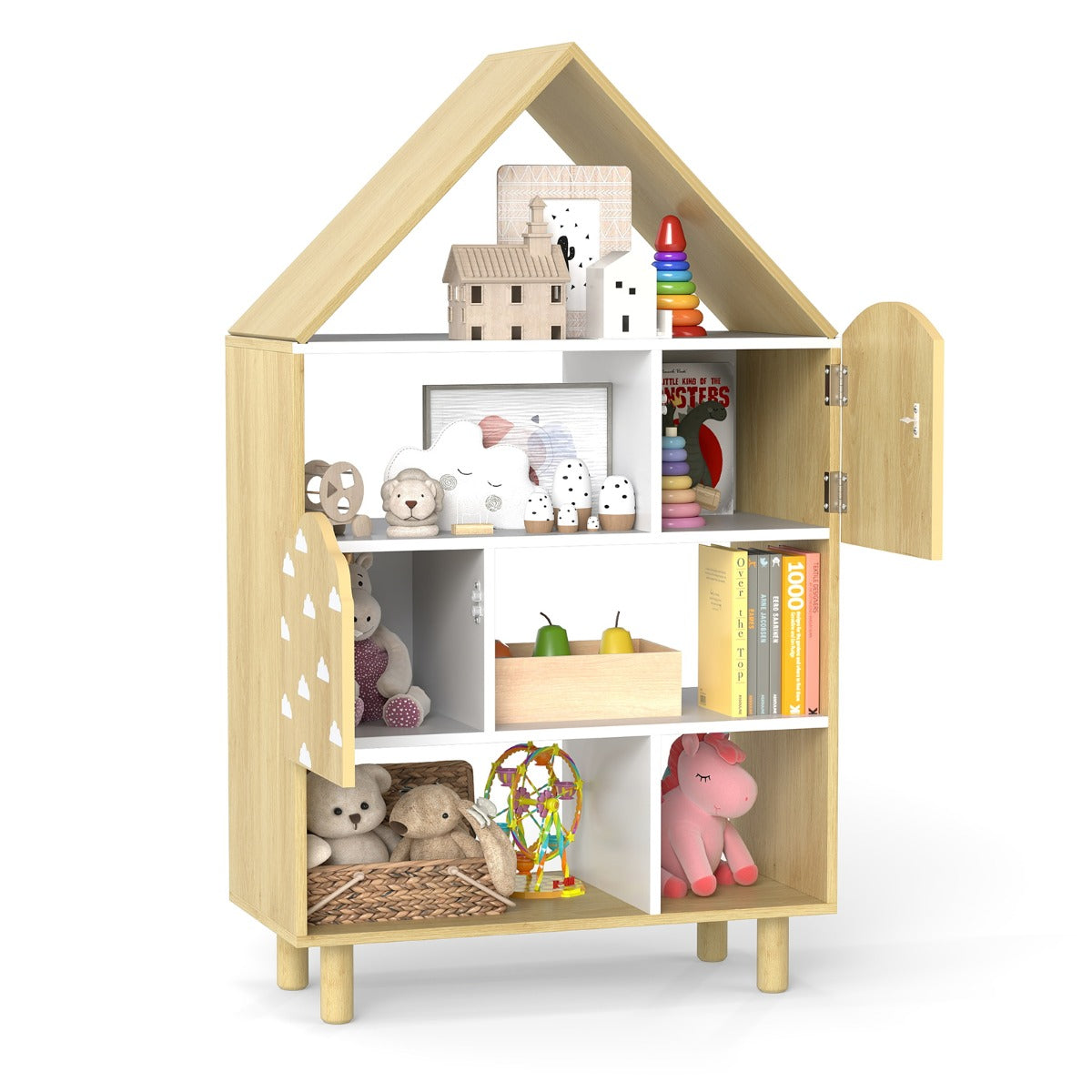 Estantería Infantil Casa com Compartimentos - Sala de Jogos 60 x 30 x 101 cm Natural