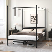 Estrutura de Cama de Casal com Dossel e 4 Colunas de Metal 200 x 140 cm Preto