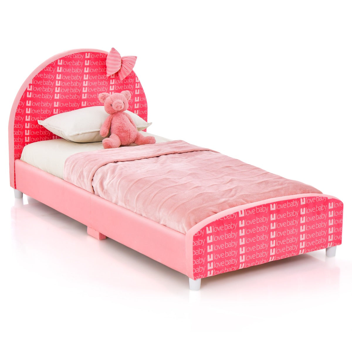 Cama para Criança Estrutura de Cama Infantil com Cabeceira e Estribo Acolchoados para Meninas com 6 Pés Reguláveis Estáveis 152 x 77 x 70 cm Rosa