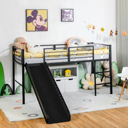 Estrutura de Cama Individual Elevada para Crianças com Escorrega, 4 Barreiras de Segurança, Escada de 2 Degraus, Preto 198 x 96 x 109 cm