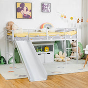 Cama Individual Elevada para Crianças com Escorrega e 4 Barreiras de Segurança Branco 198 x 96 x 109 cm