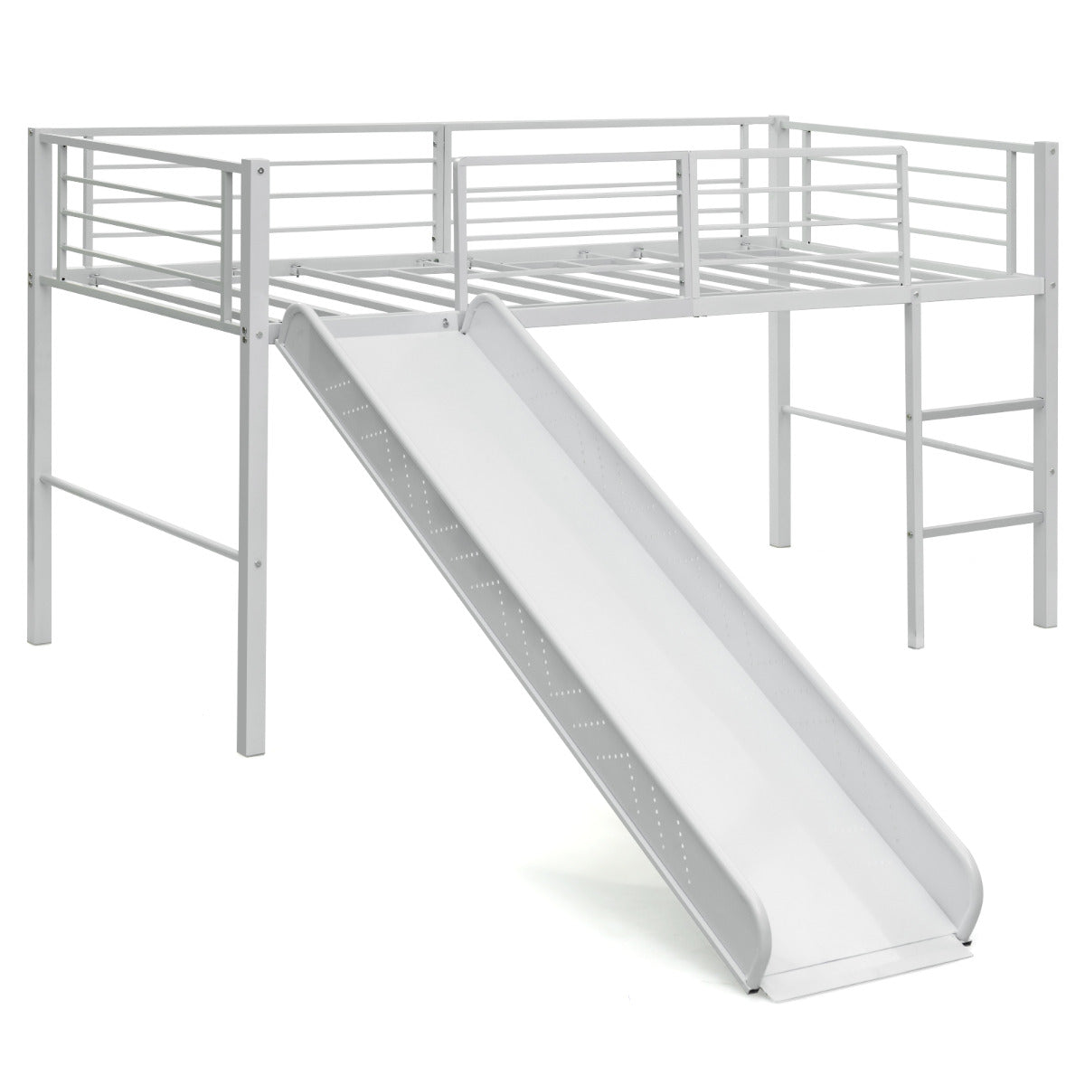 Cama Individual Elevada para Crianças com Escorrega e 4 Barreiras de Segurança Branco 198 x 96 x 109 cm
