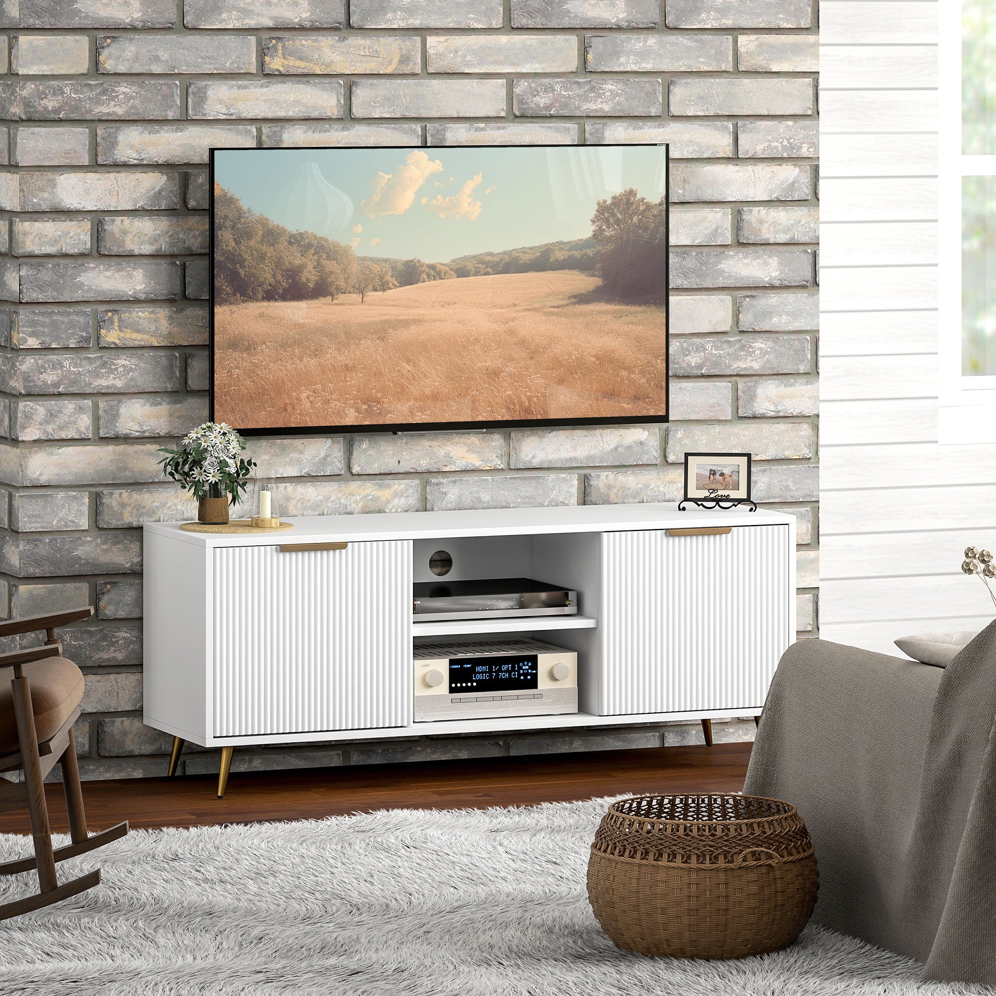Móvel de TV Moderno 120x35x48 cm Branco