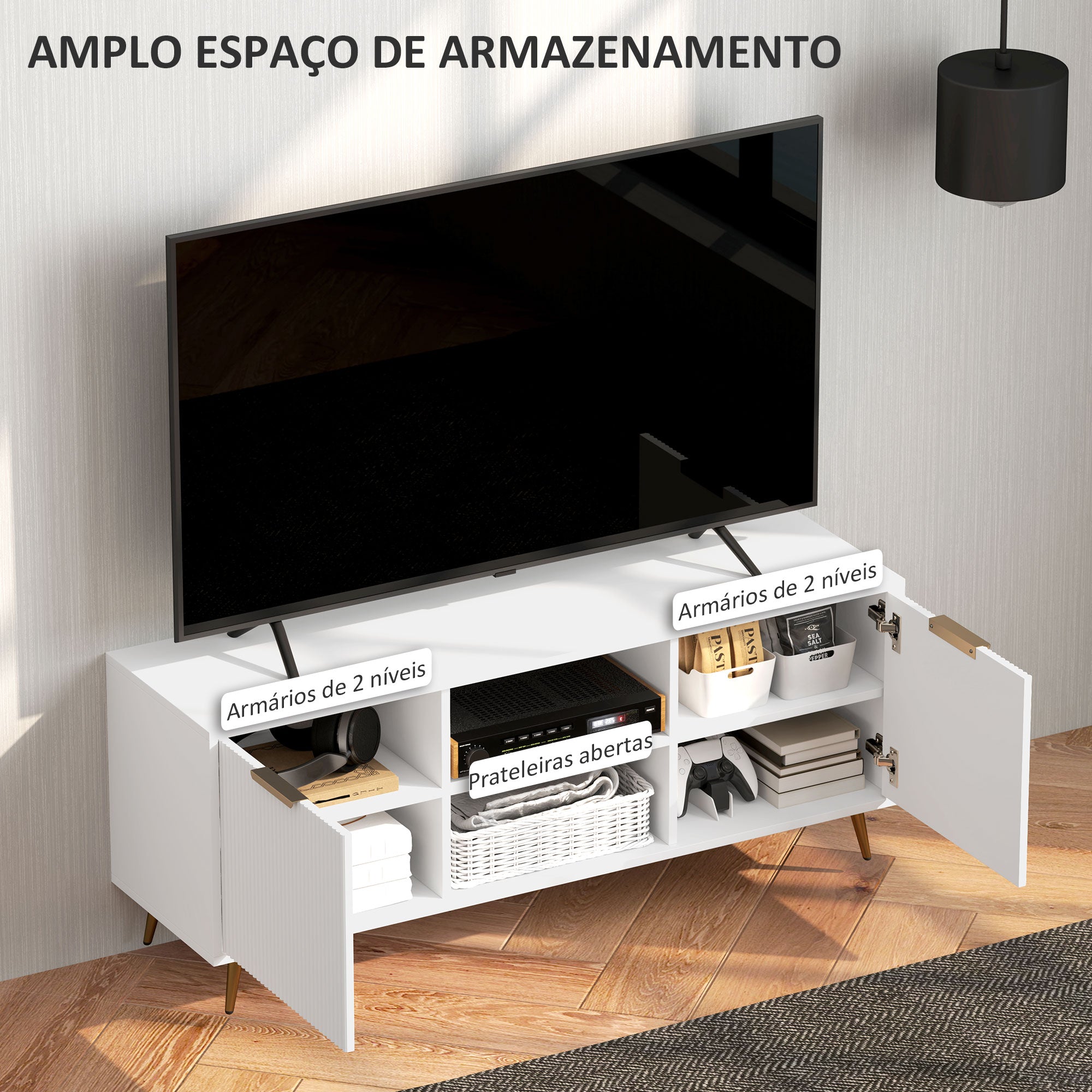 Móvel de TV Moderno 120x35x48 cm Branco