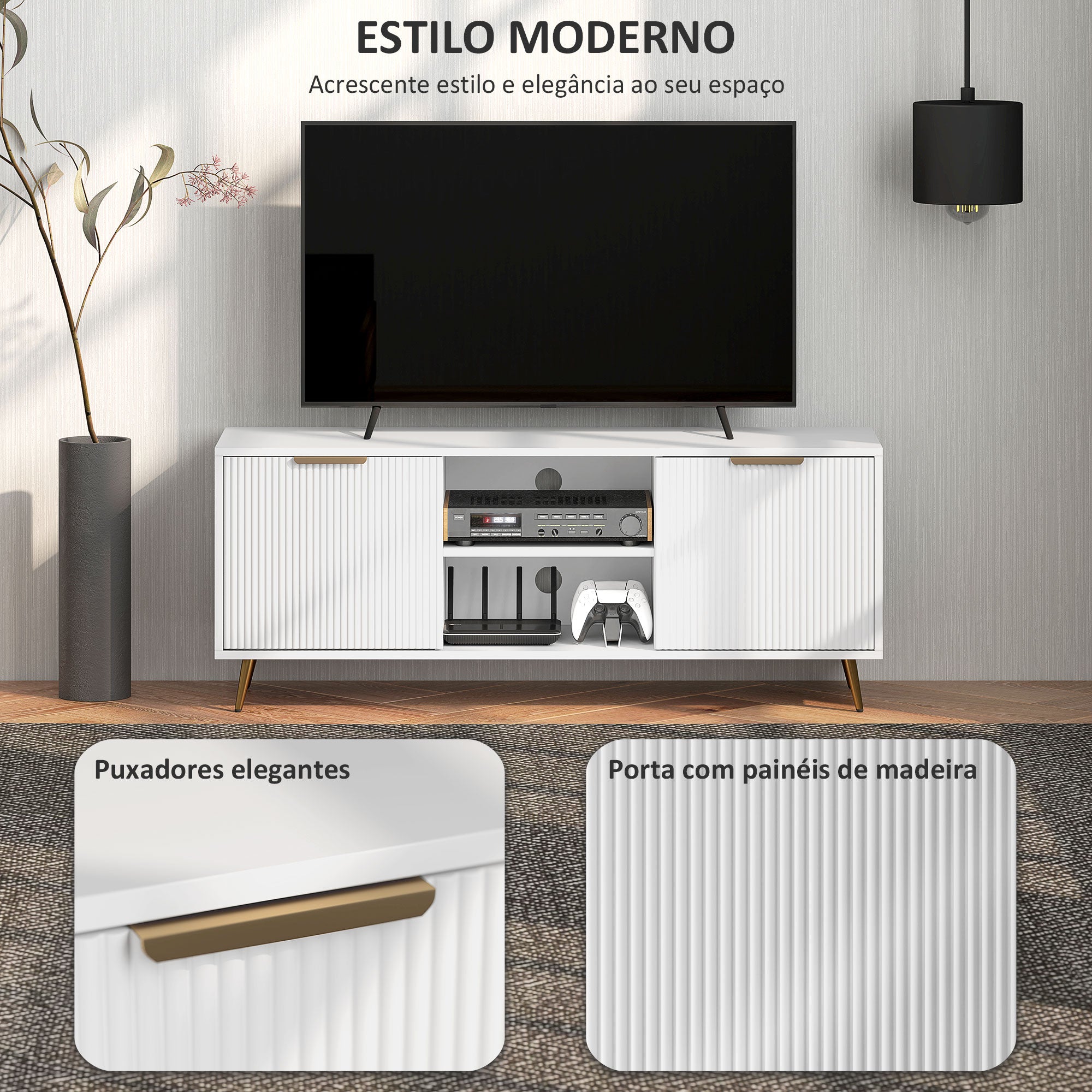 Móvel de TV Moderno 120x35x48 cm Branco