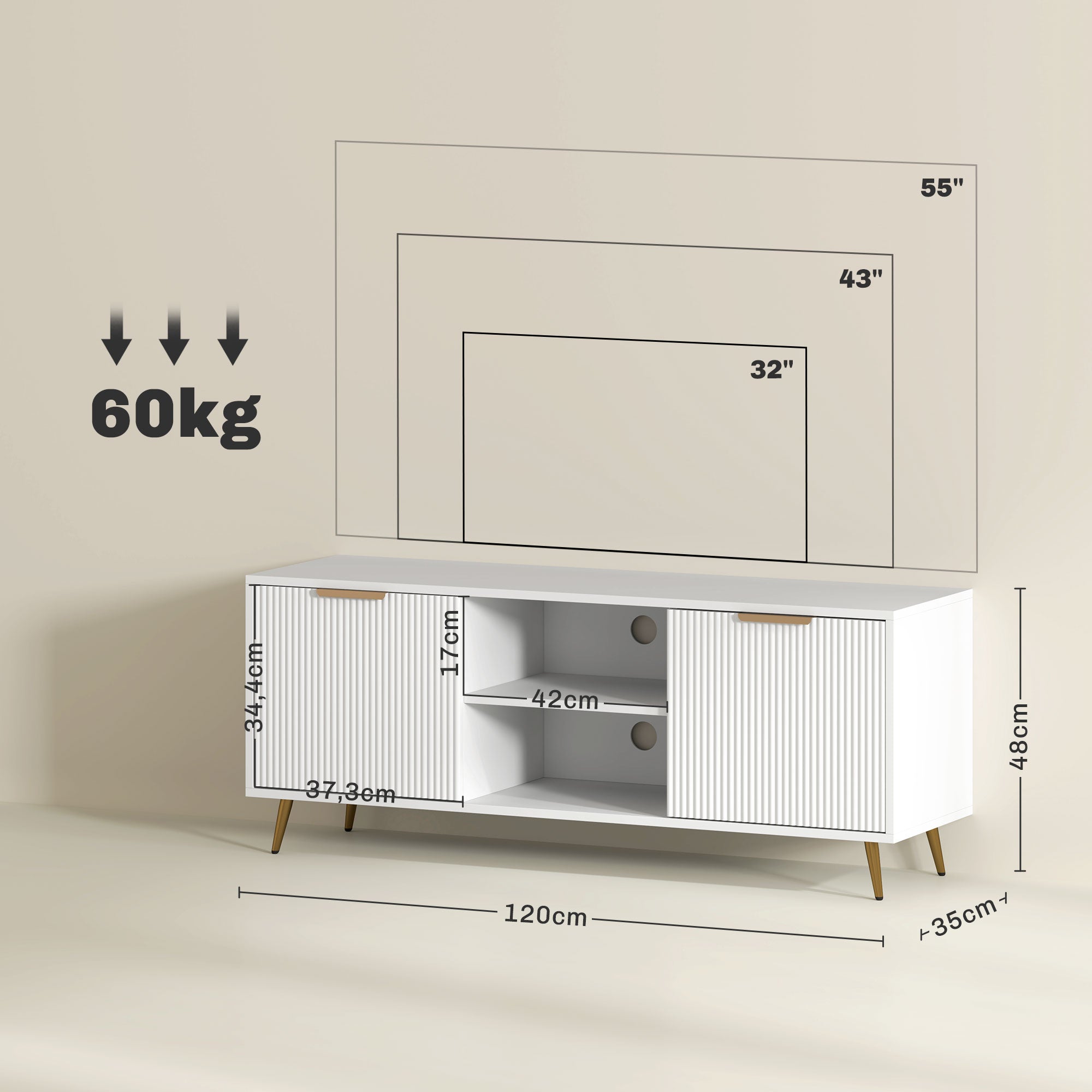 Móvel de TV Moderno 120x35x48 cm Branco