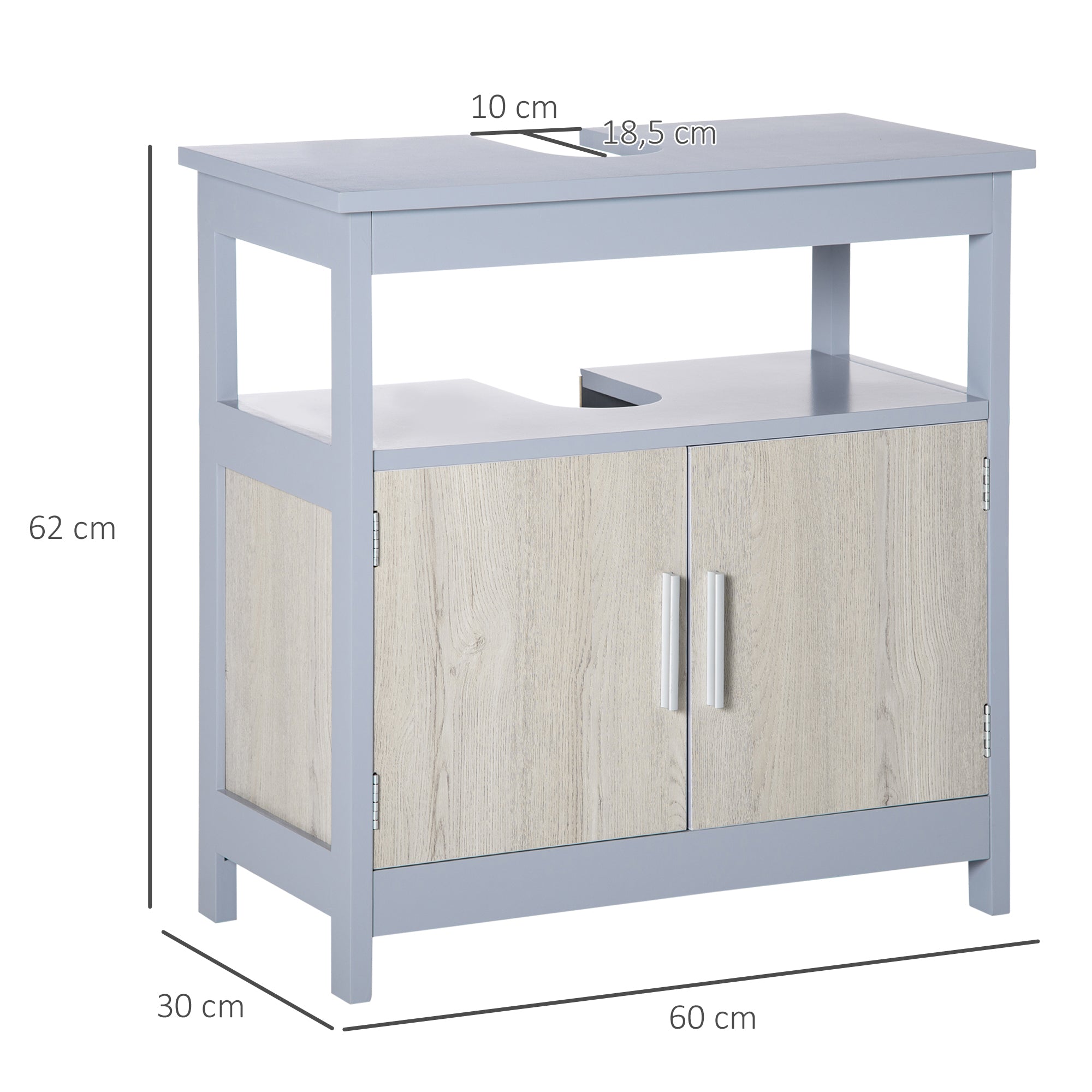 Móvel para Lavatório Cinzento 60x30x62cm - Armário de Casa de Banho com Prateleira