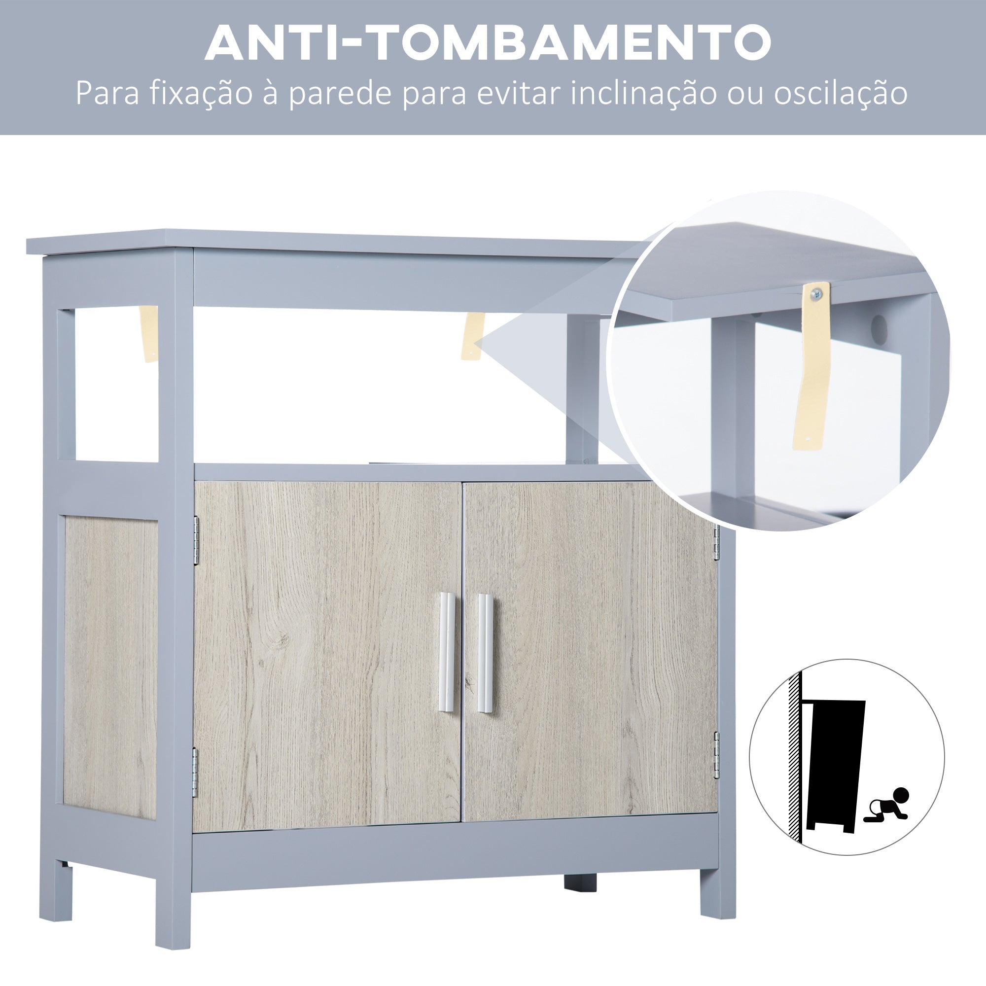 Móvel para Lavatório Cinzento 60x30x62cm - Armário de Casa de Banho com Prateleira