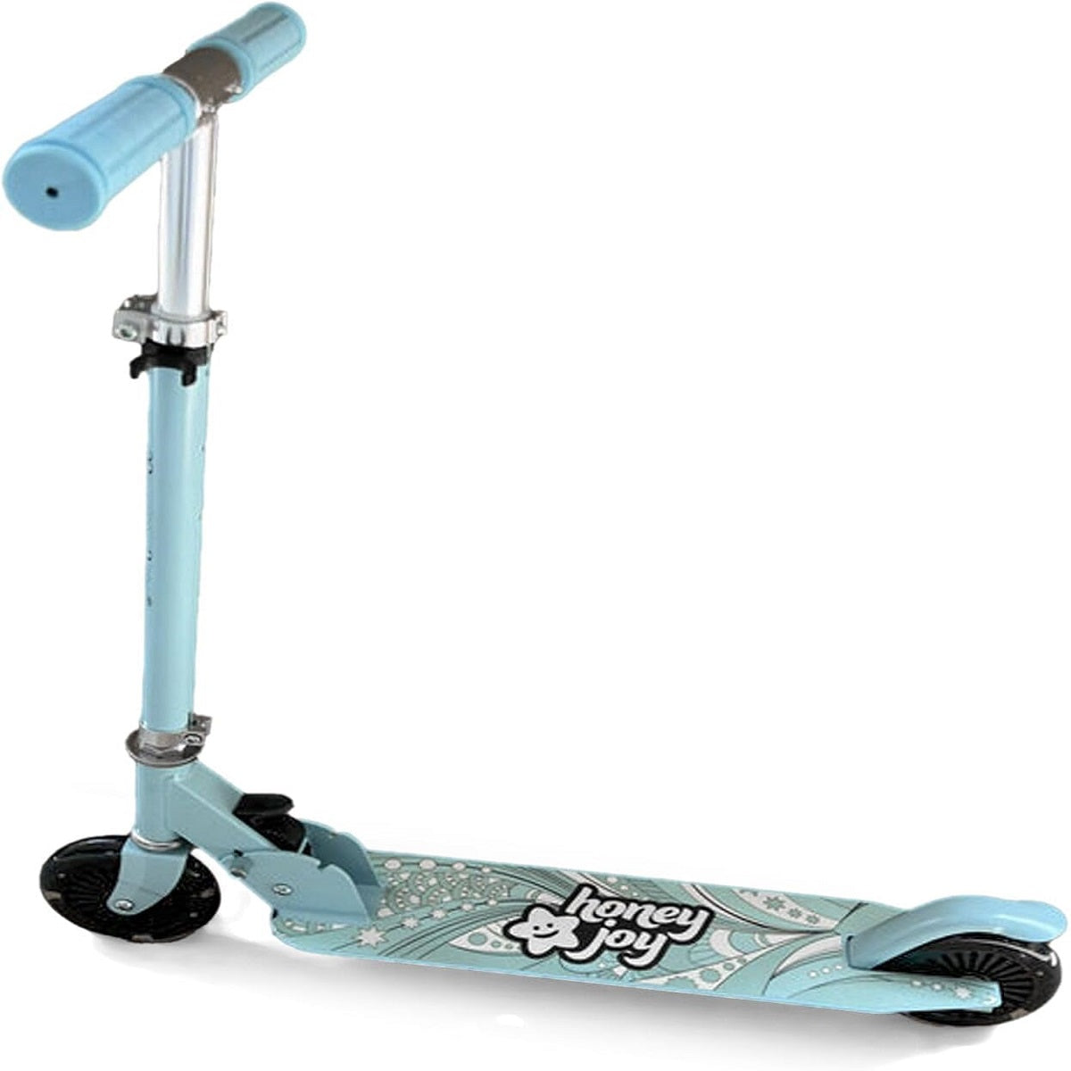 Patinete Infantil Dobrável com 2 Rodas Piscantes – Azul Claro – Alumínio e Aço