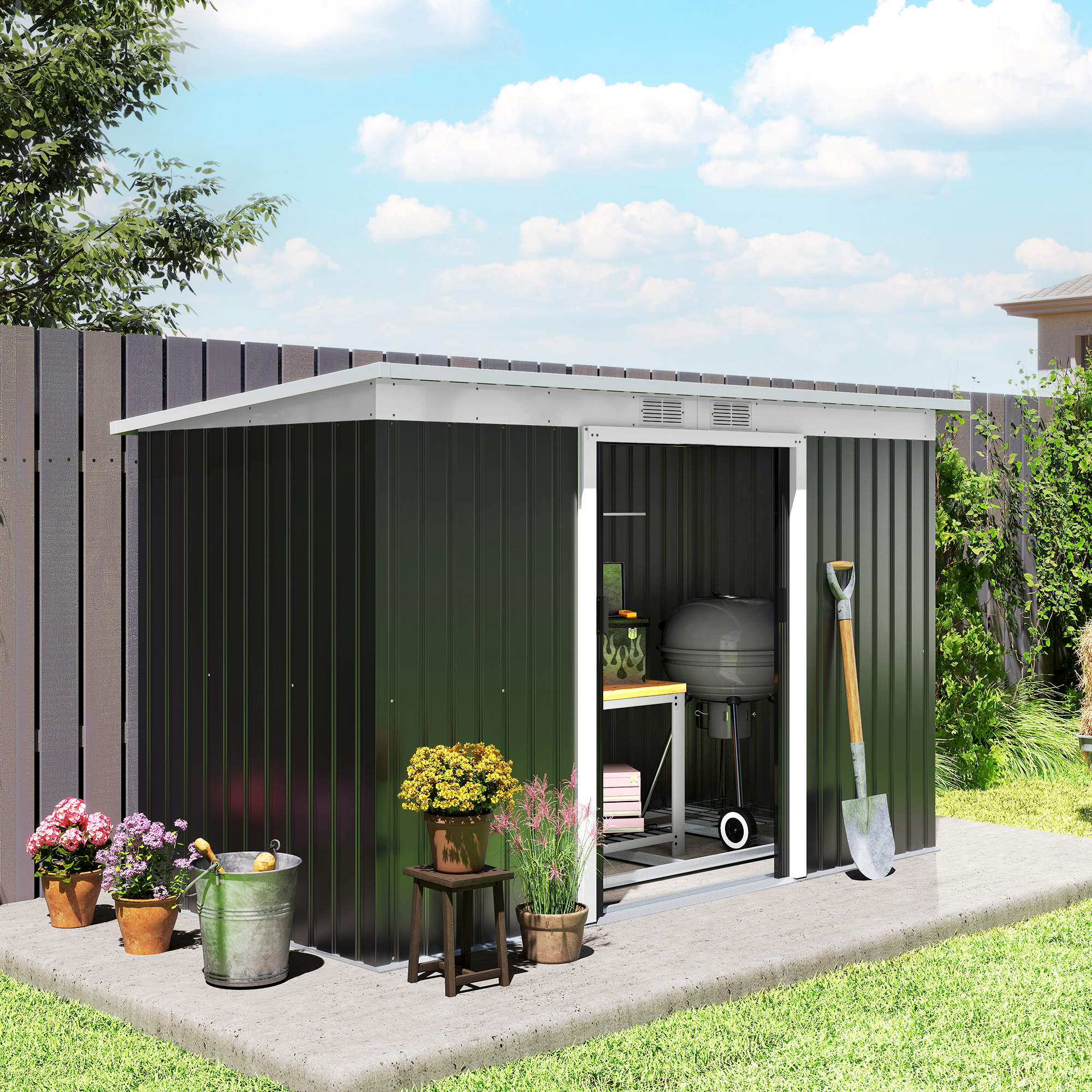 Abrigo de Jardim 280x130x172cm - Cinza Escuro - Aço Galvanizado