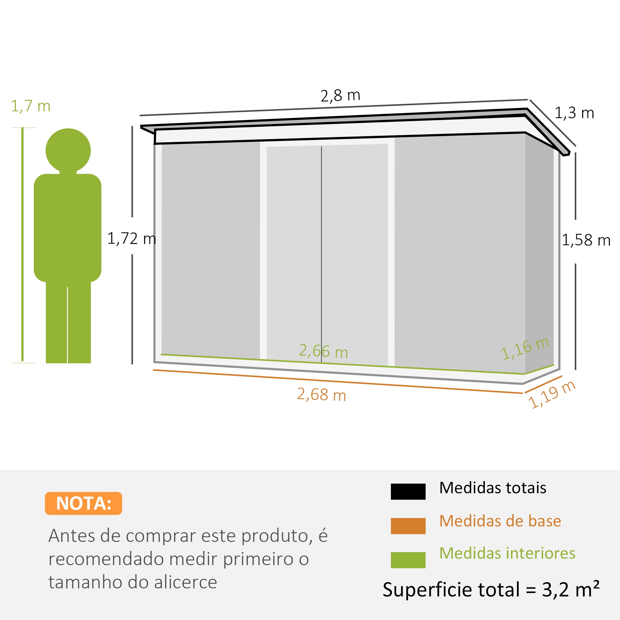 Abrigo de Jardim 280x130x172cm - Cinza Escuro - Aço Galvanizado