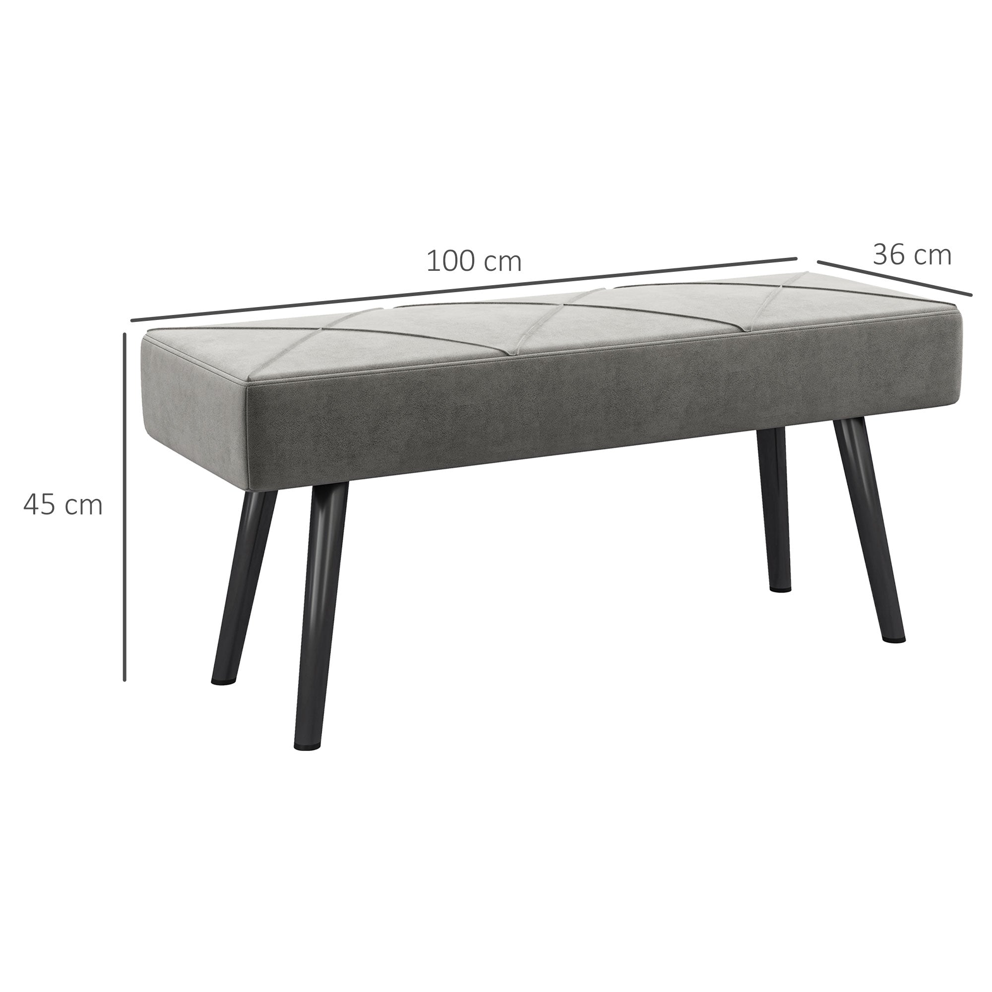 Banco Acolchoado Moderno – 100x36x45 cm – Cinza – Veludo