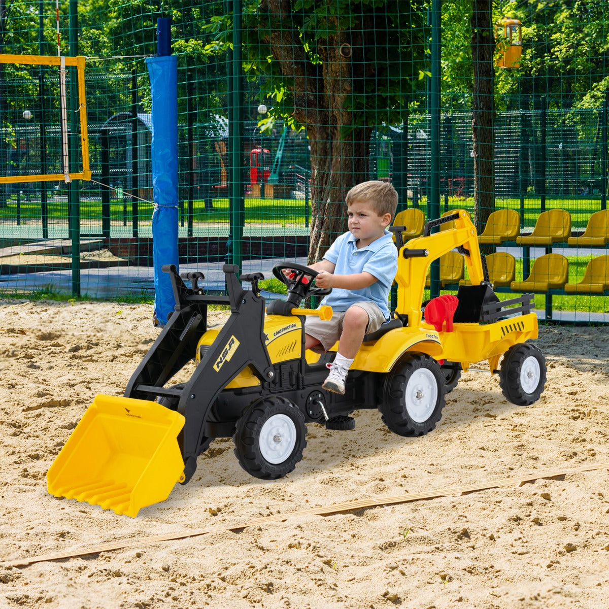 Trator de Brincar com 6 Rodas a Pedal Reboque Destacável para Crianças dos 3 aos 6 Anos - Amarelo
