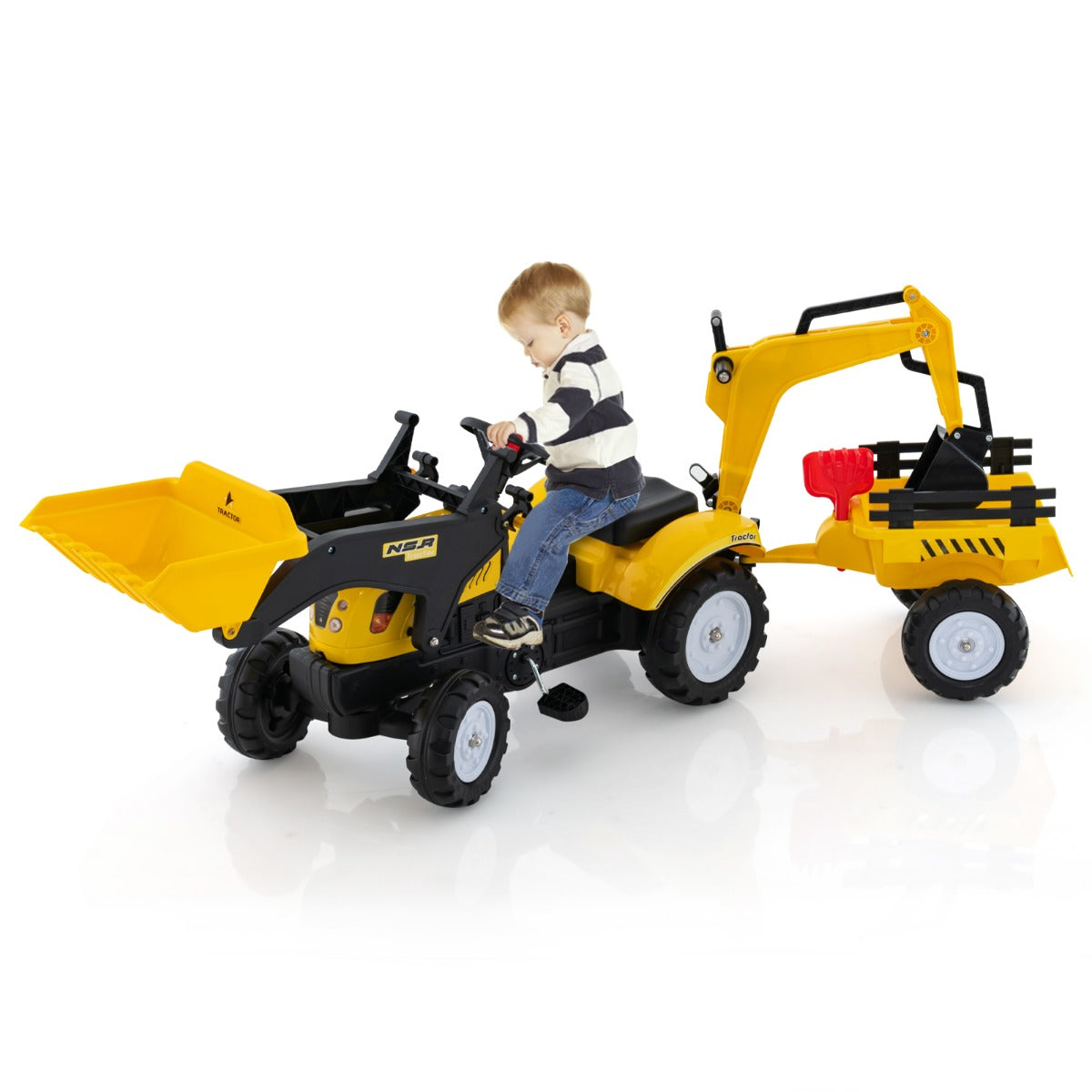 Trator de Brincar com 6 Rodas a Pedal Reboque Destacável para Crianças dos 3 aos 6 Anos - Amarelo