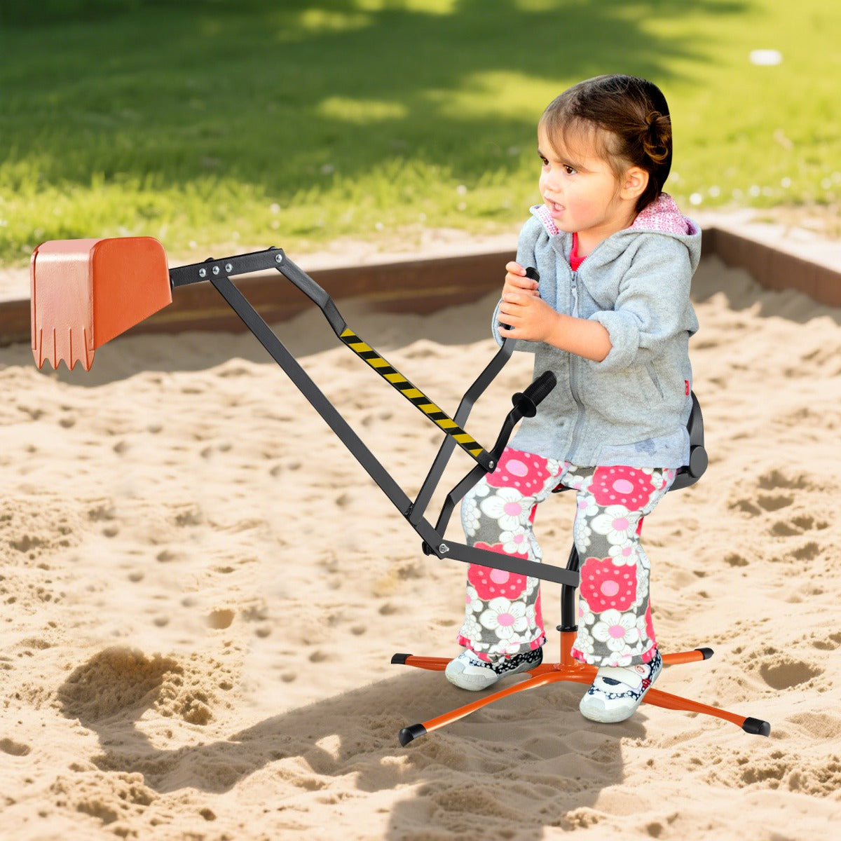 Excavadora de Areia para Crianças com Controlos de 2 Mãos e Pá Flexível Assento Giratório 360° e Encosto 123 x 62 x 62 cm Laranja