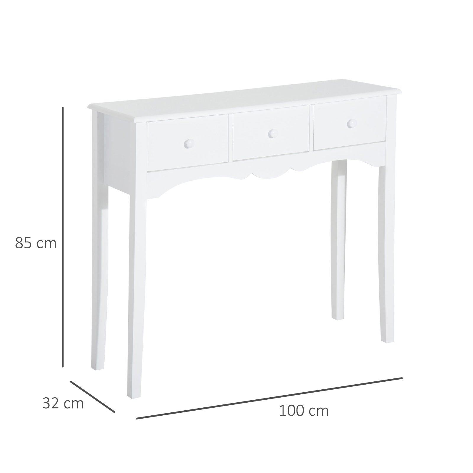 Mesa Consola Elegante com 3 Gavetas 100x32x85cm - Cor Branco