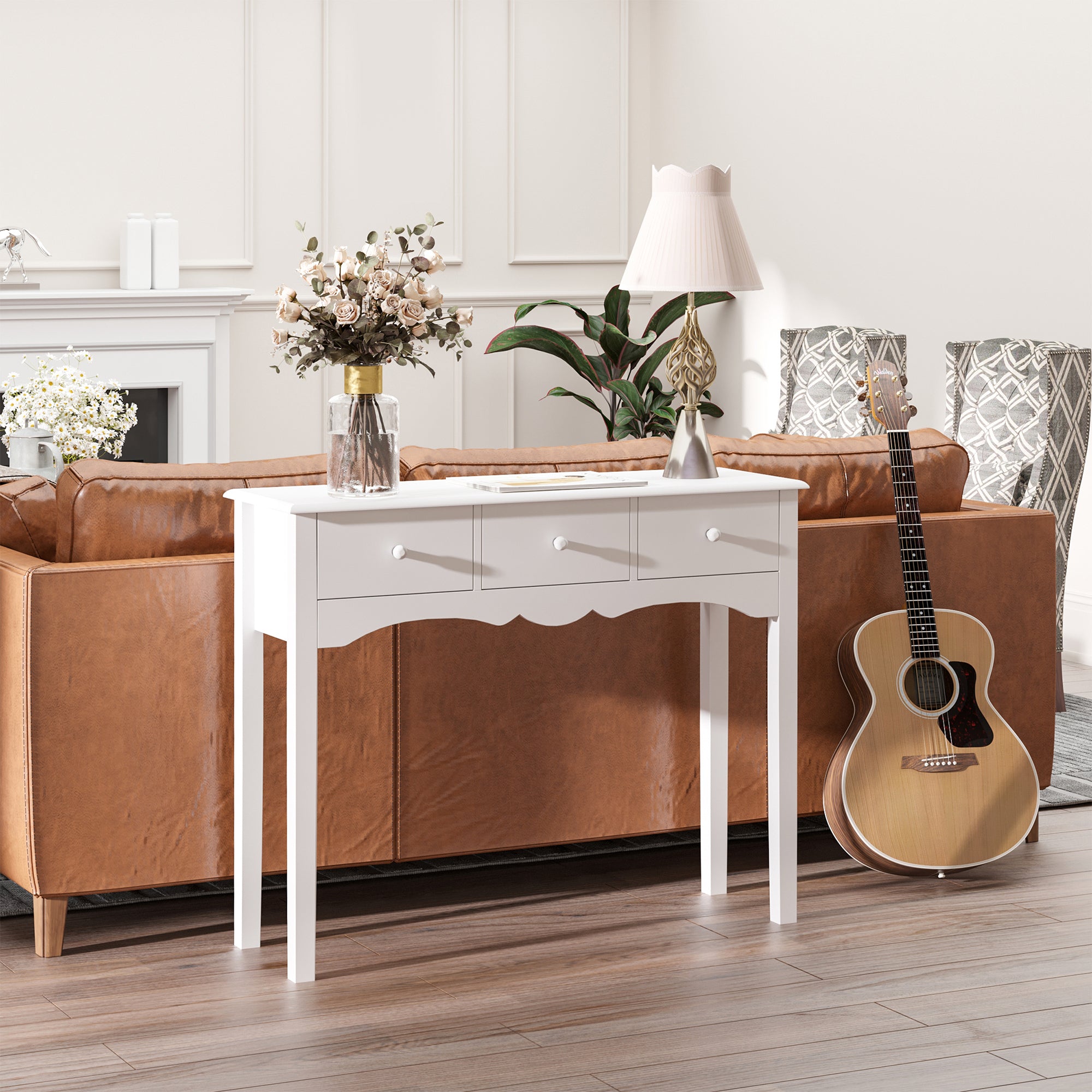 Mesa Consola Elegante com 3 Gavetas 100x32x85cm - Cor Branco