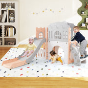 Parque Infantil 9 em 1 com Cesto de Basquetebol, Luneta, Volante, Escorrega, Passagem, Túnel para 1+ Anos 176 x 138 x 80 cm Rosa