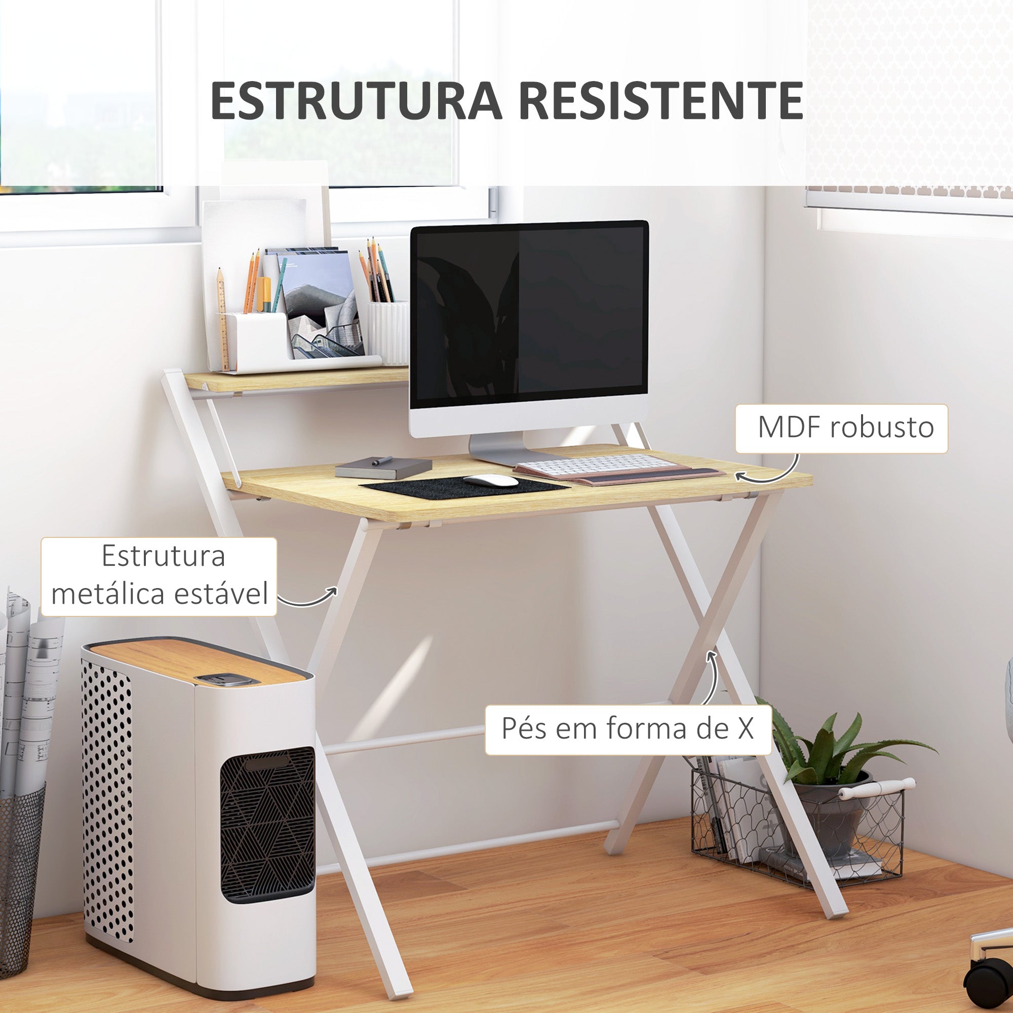 Secretária Dobrável 81,5x70x84 cm - Branco e Madeira