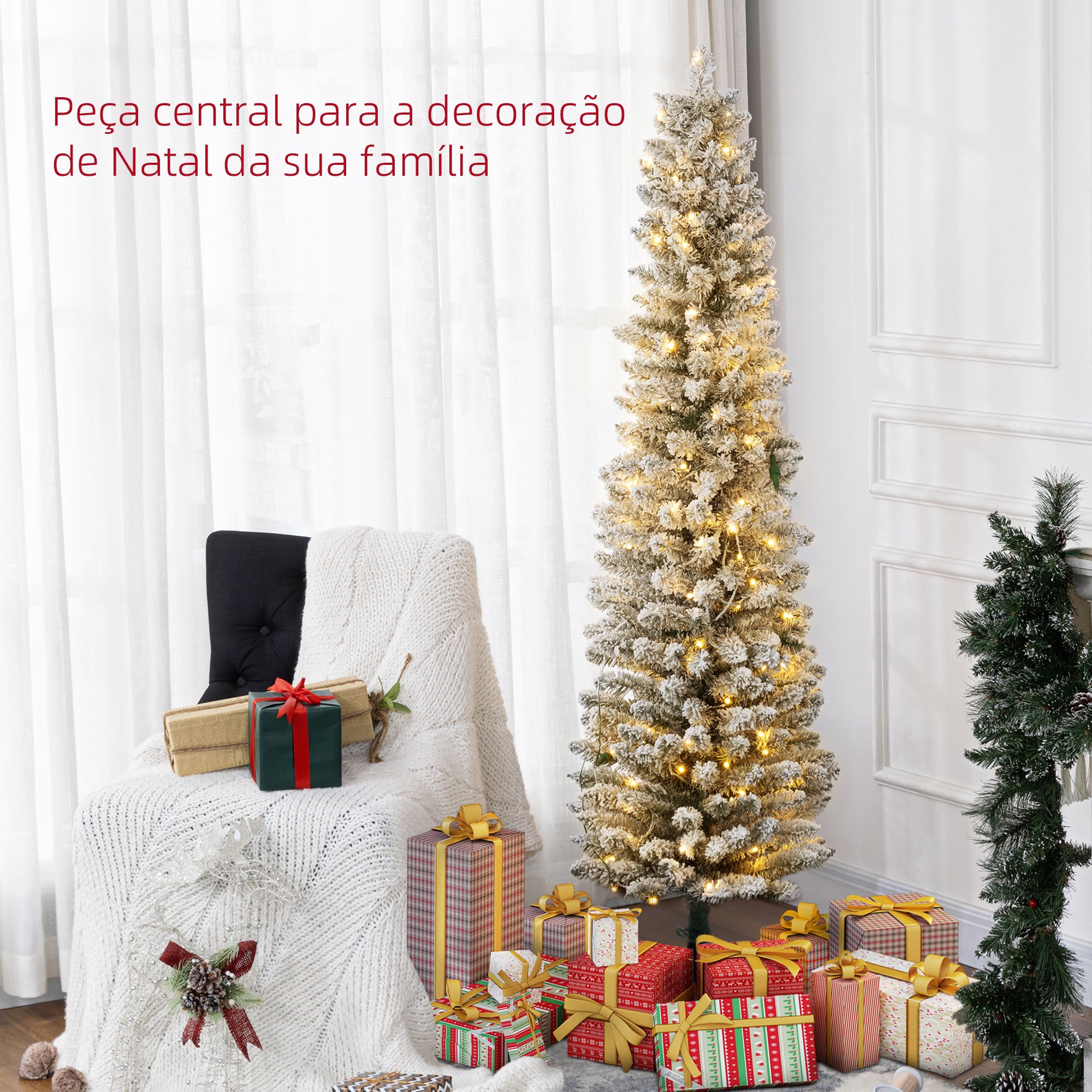 Árvore de Natal 180 cm Verde Nevada com 150 Luzes LED