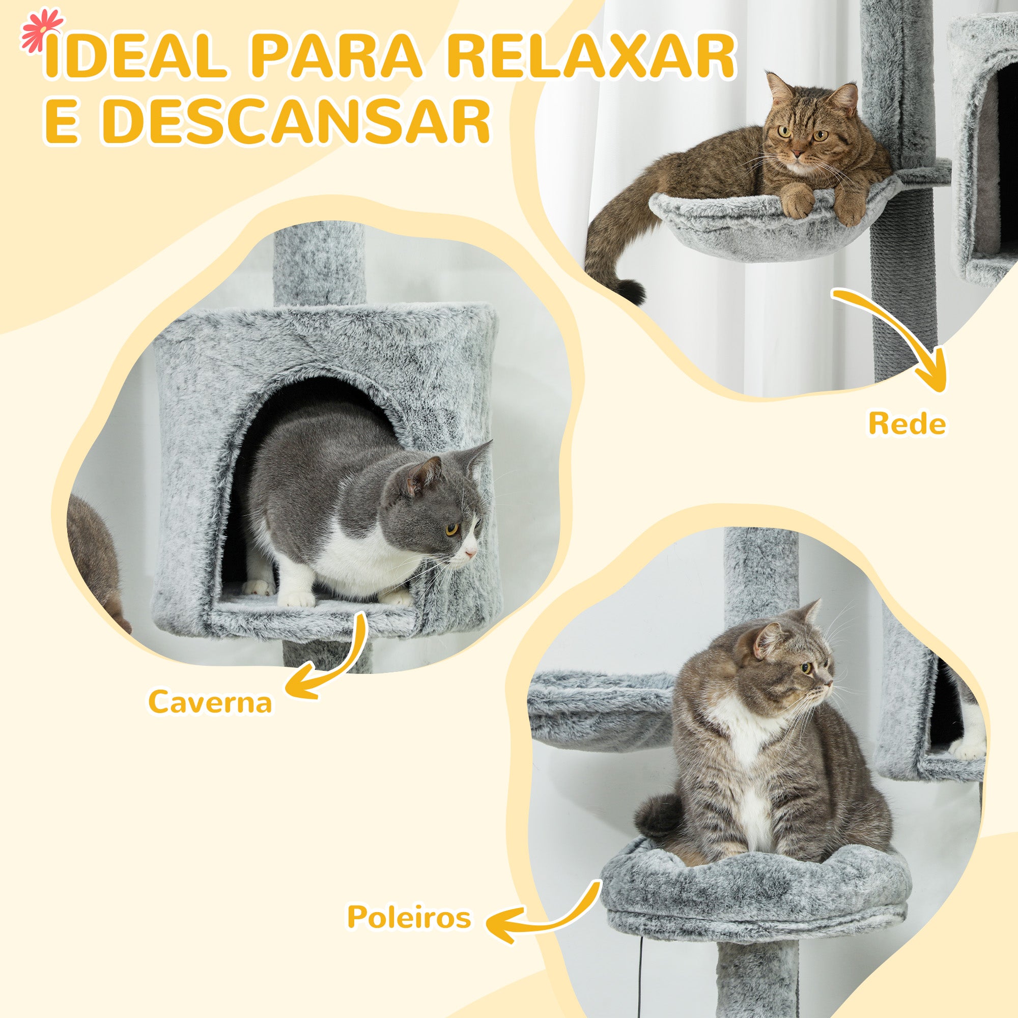 Arranhador para Gatos - 60x48x225-255 cm - Cinza