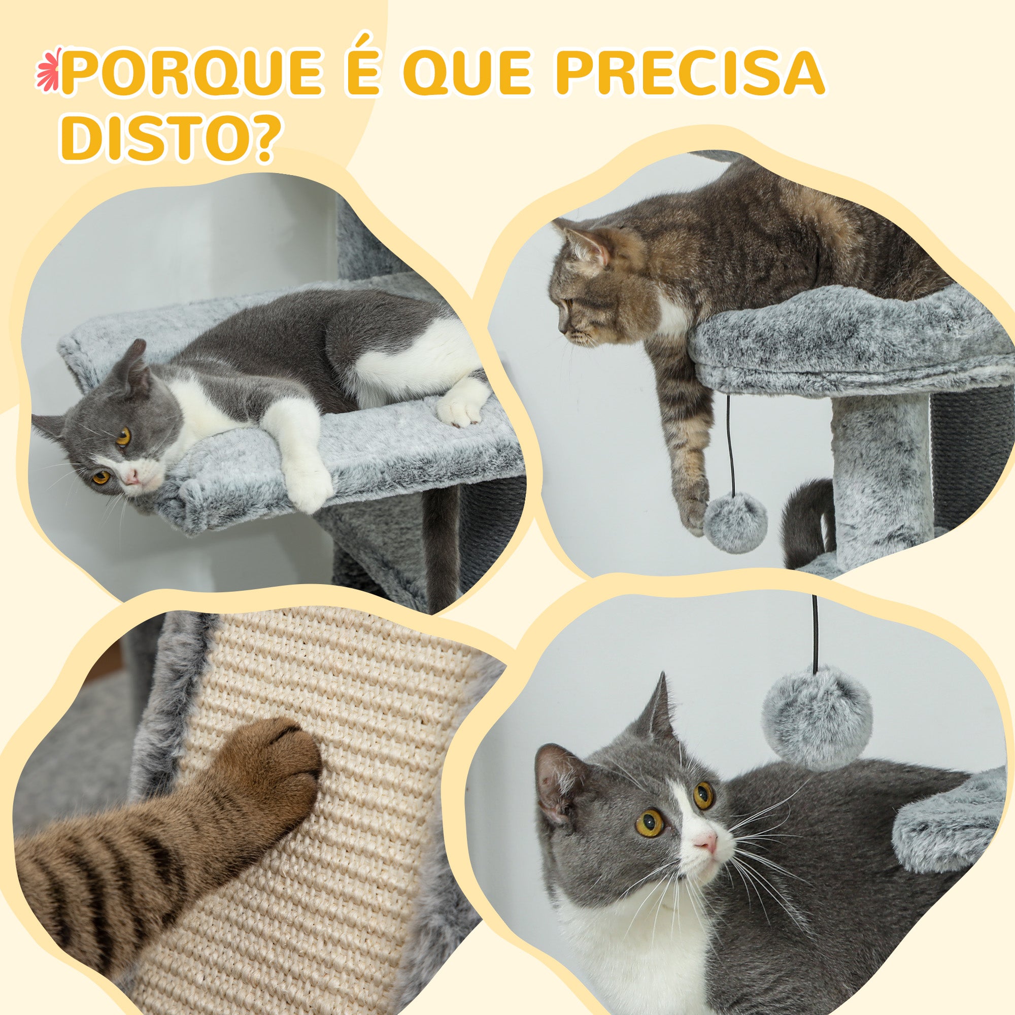 Arranhador para Gatos - 60x48x225-255 cm - Cinza