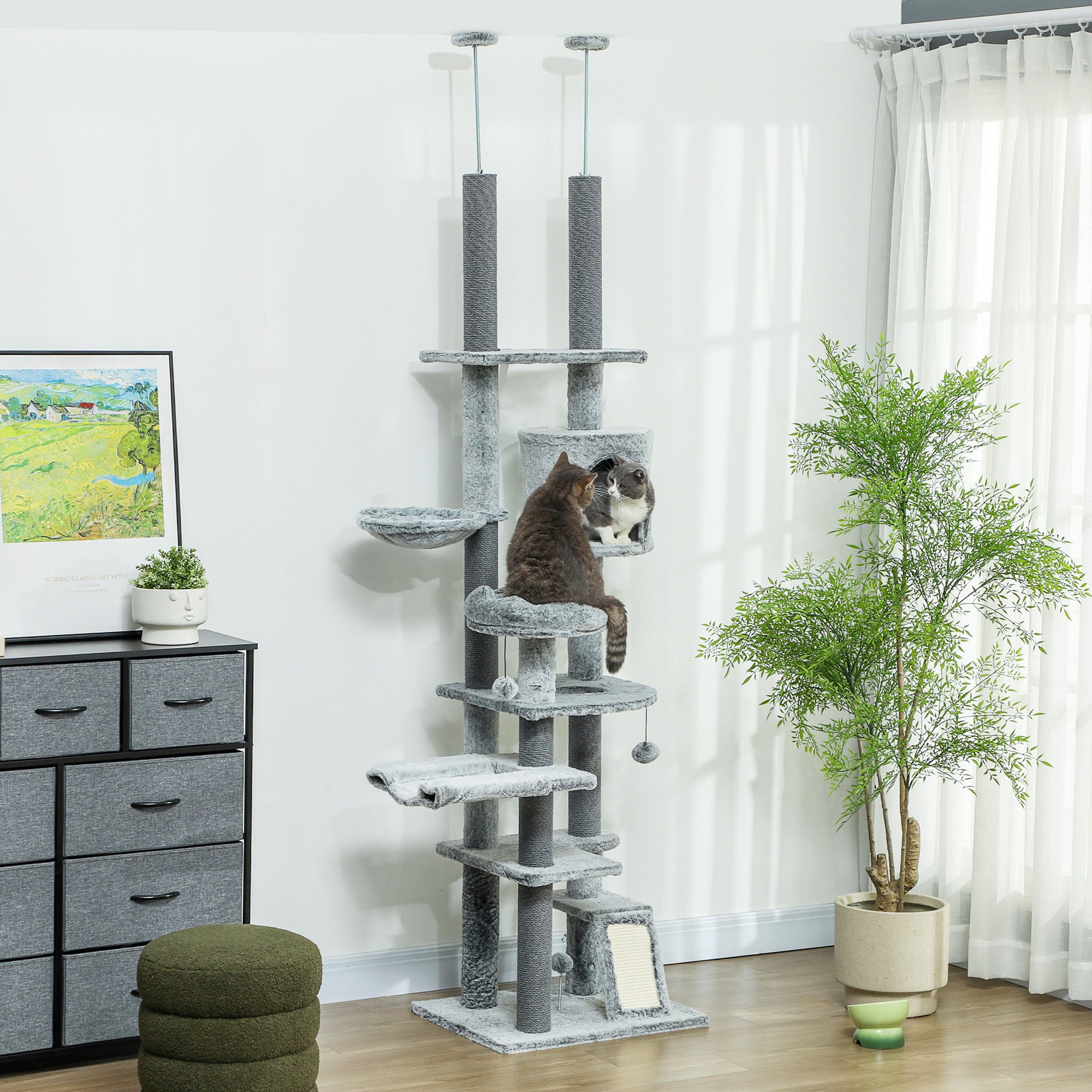 Arranhador para Gatos - 60x48x225-255 cm - Cinza