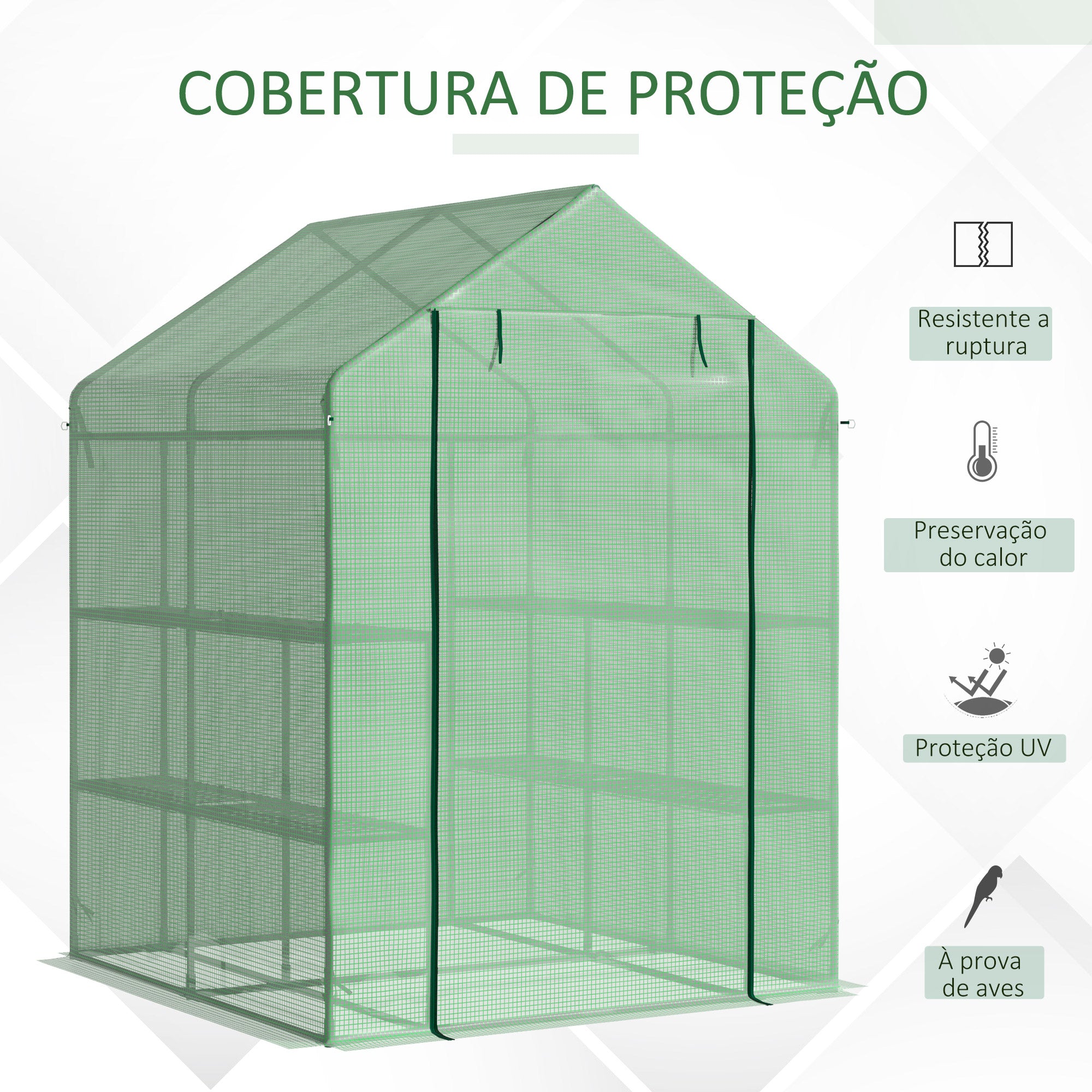 Estufa de Jardim com Prateleiras – 143x138x190cm – Verde Escuro – Aço