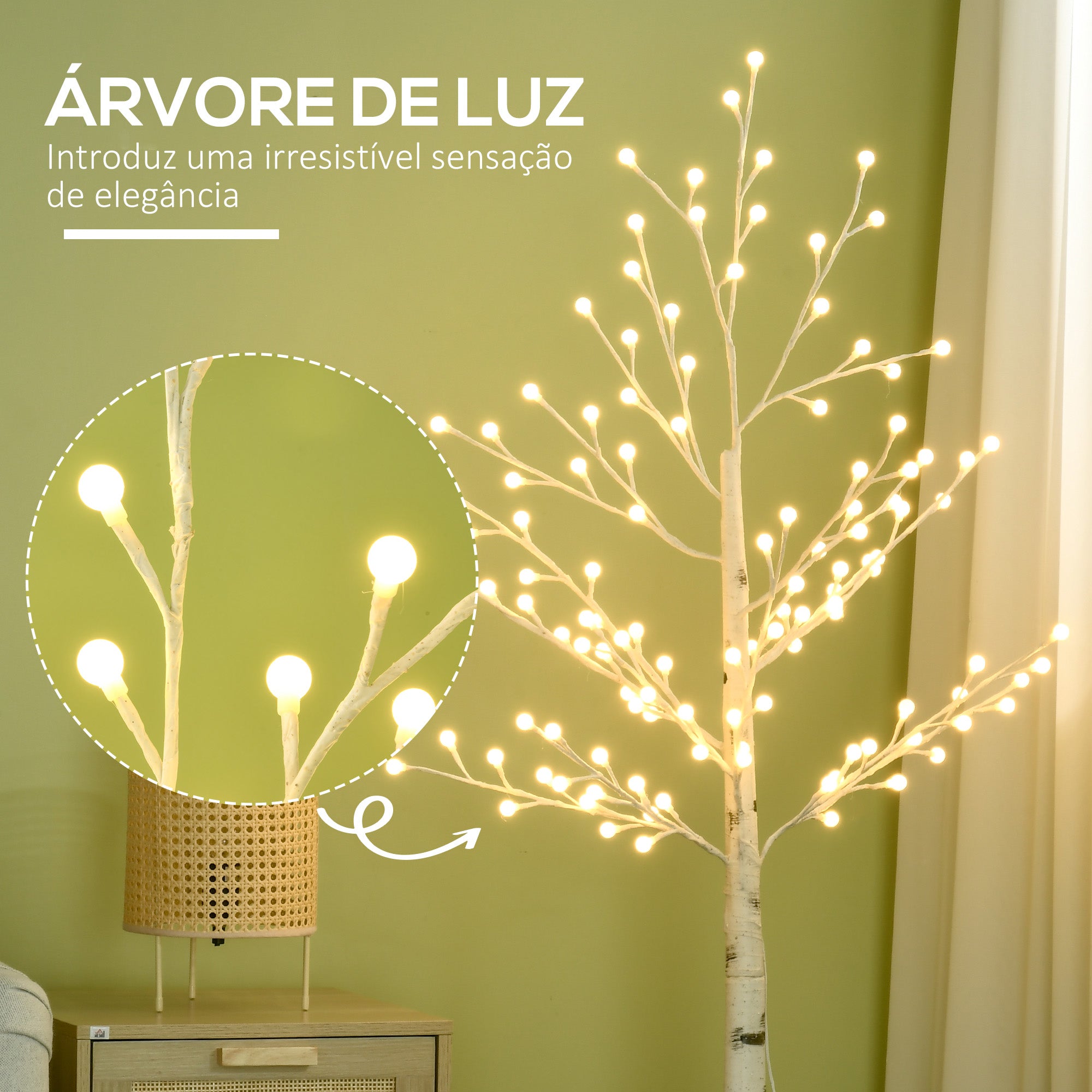 Árvore Sintética Branca Altura 150cm com 120 Luzes LED Ajustáveis - 20x20x150 cm