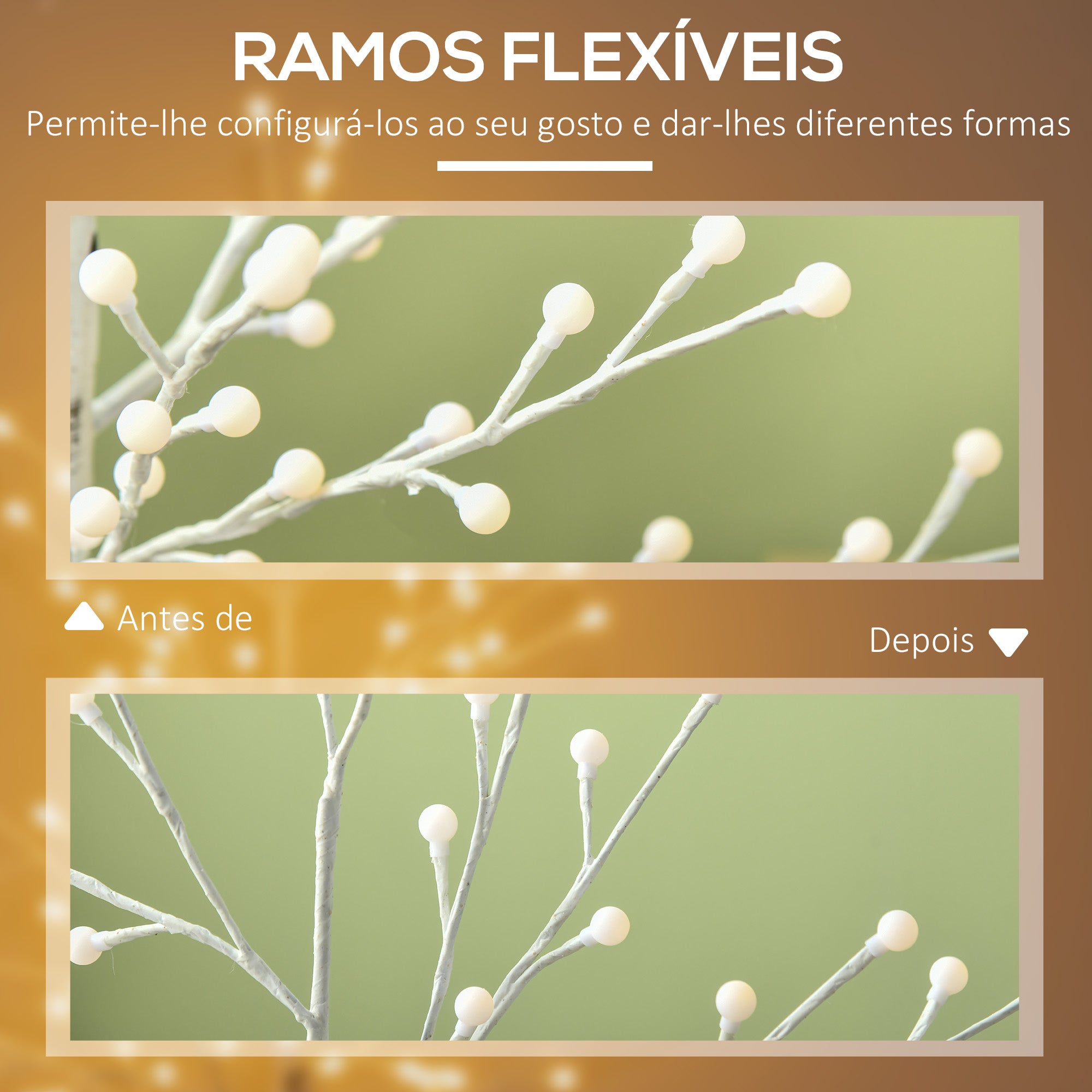 Árvore Sintética Branca Altura 150cm com 120 Luzes LED Ajustáveis - 20x20x150 cm