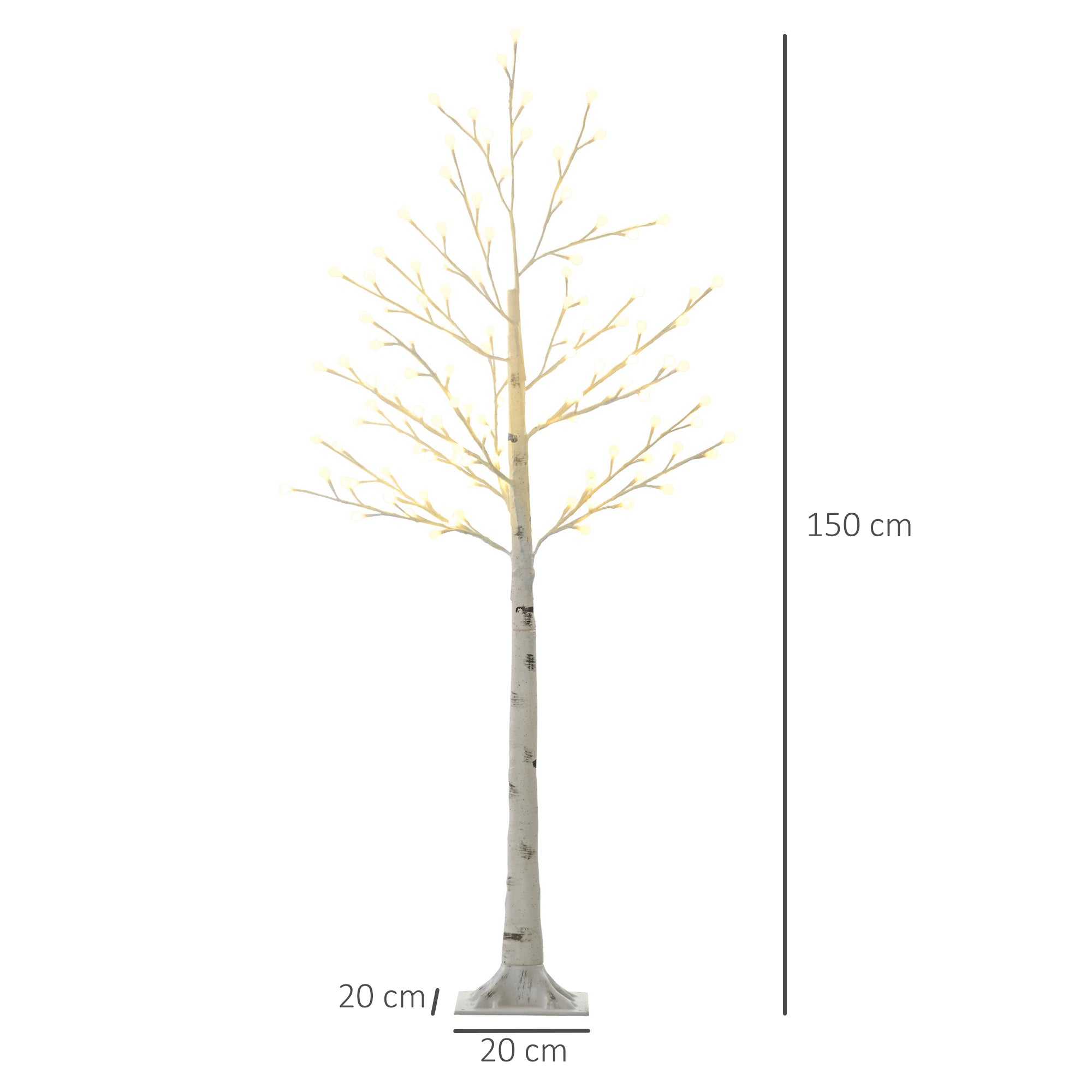 Árvore Sintética Branca Altura 150cm com 120 Luzes LED Ajustáveis - 20x20x150 cm