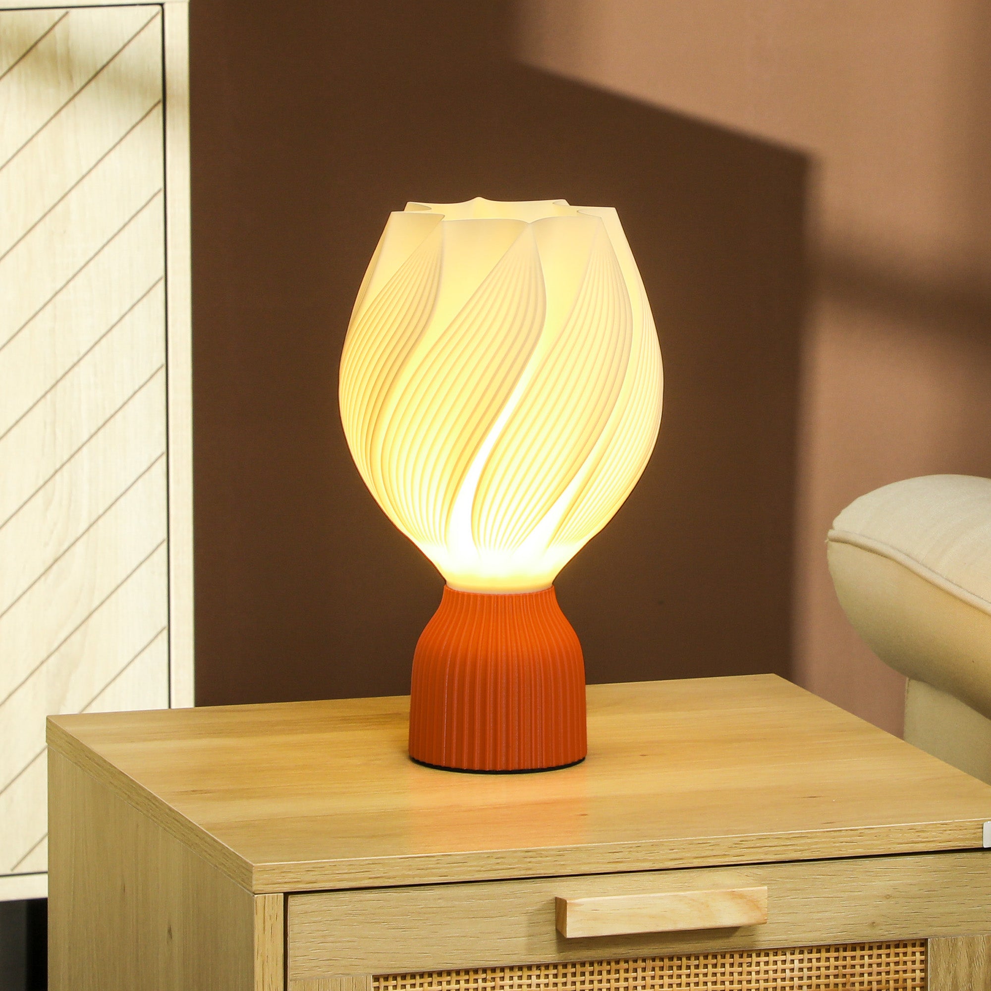 Candeeiro de Mesa Branco Ø16,5x28 cm - Impressão 3D de Pétalas - Luz Quente