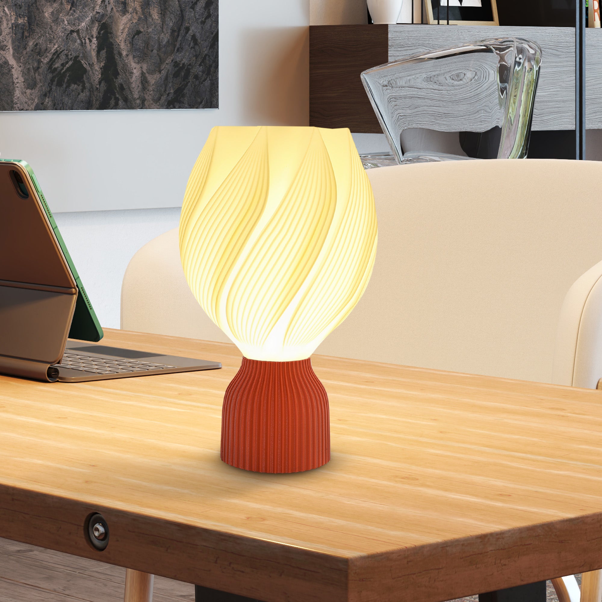 Candeeiro de Mesa Branco Ø16,5x28 cm - Impressão 3D de Pétalas - Luz Quente