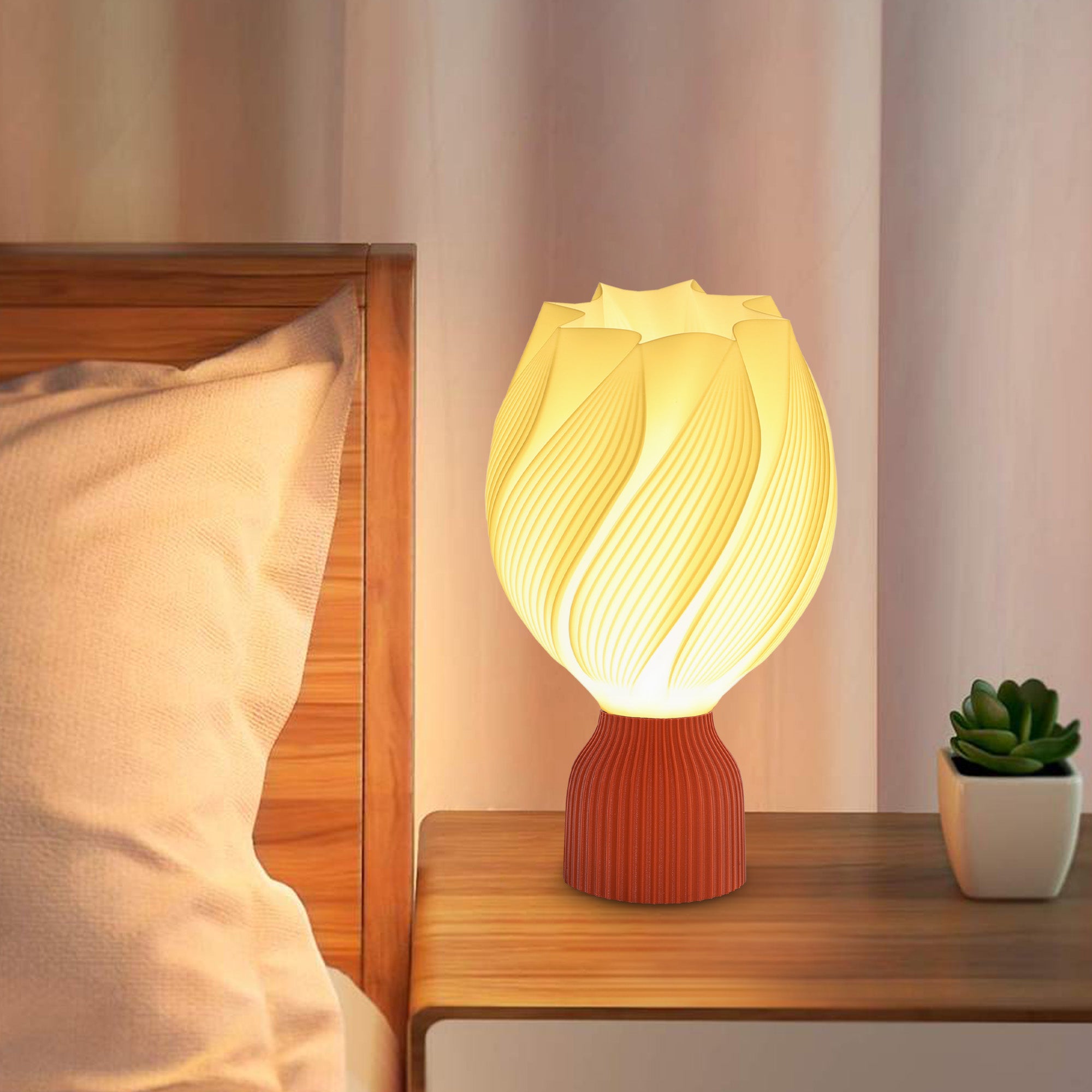 Candeeiro de Mesa Branco Ø16,5x28 cm - Impressão 3D de Pétalas - Luz Quente