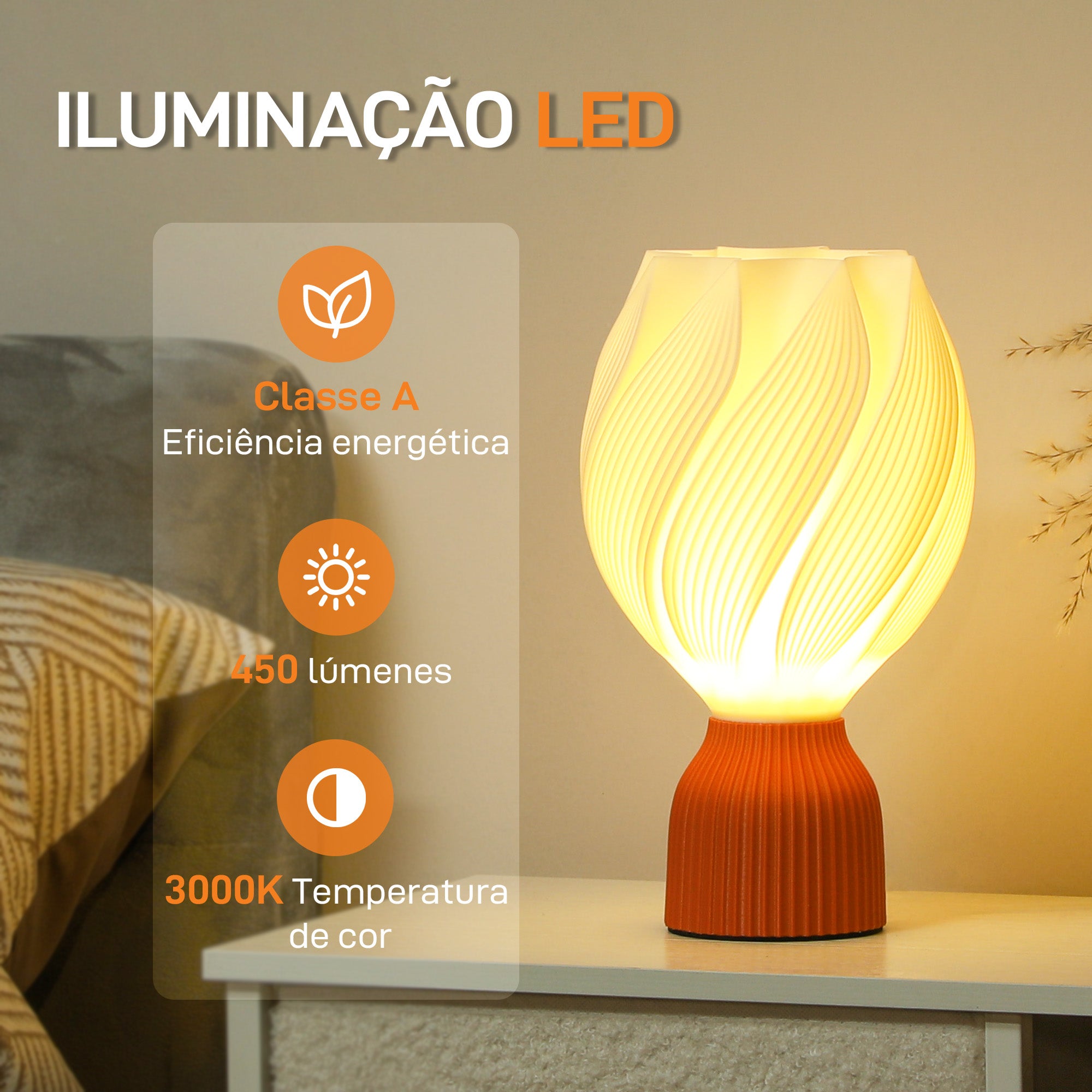 Candeeiro de Mesa Branco Ø16,5x28 cm - Impressão 3D de Pétalas - Luz Quente