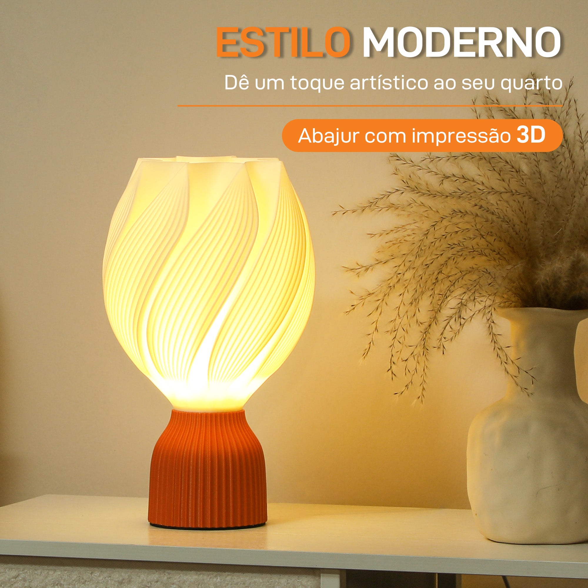 Candeeiro de Mesa Branco Ø16,5x28 cm - Impressão 3D de Pétalas - Luz Quente