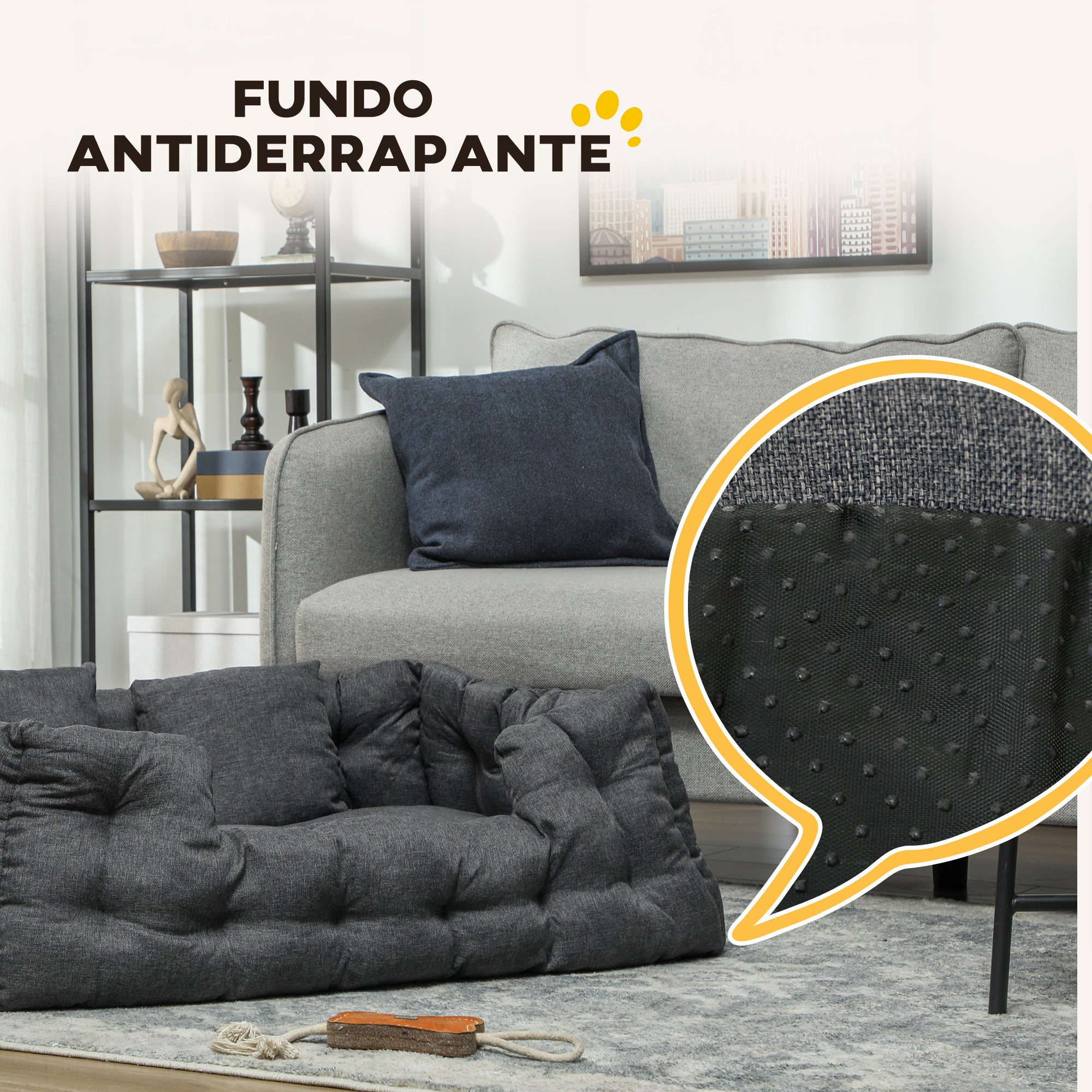 Cama para Cães Grandes com 2 Almofadas - 110x70x35 cm - Cinza