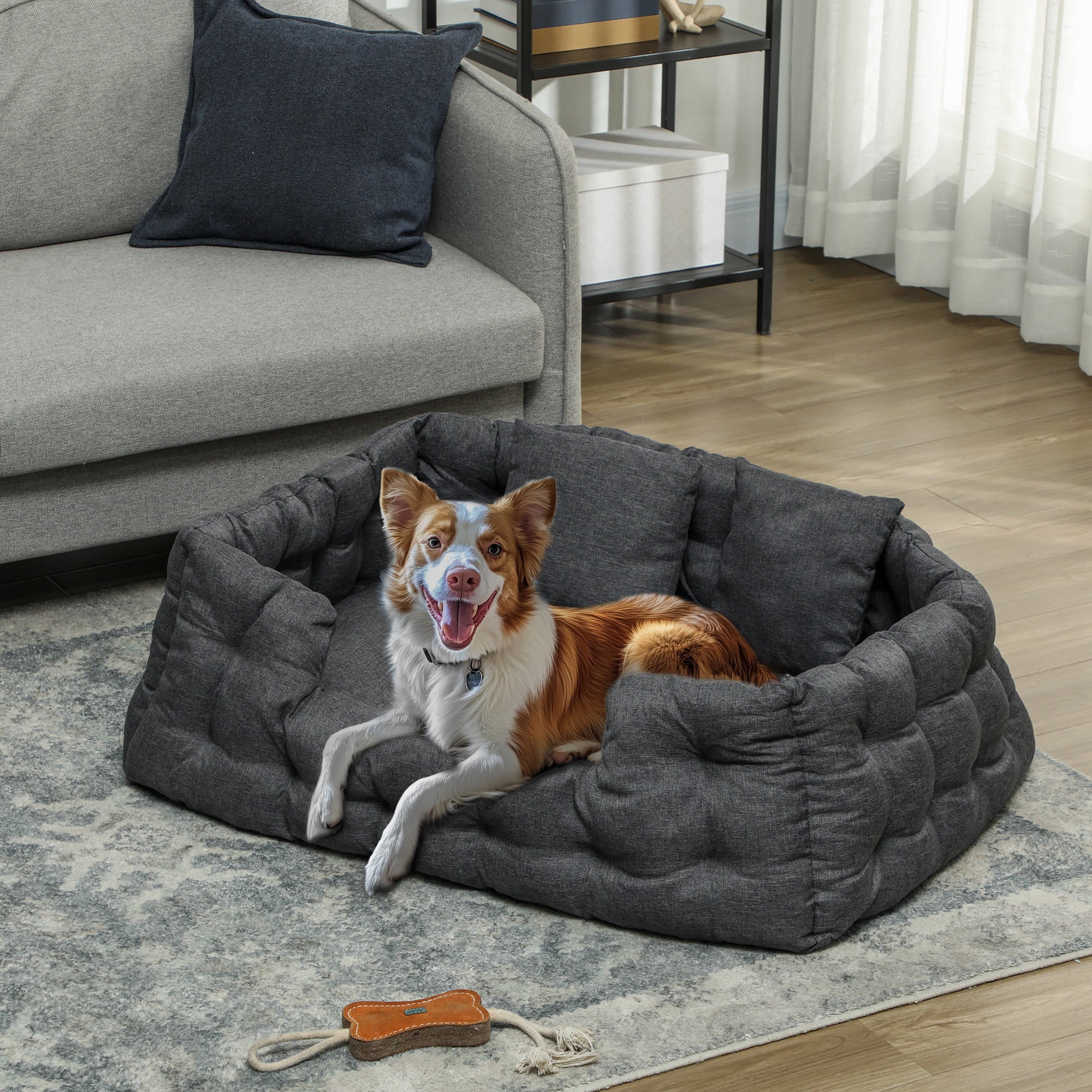 Cama para Cães Grandes com 2 Almofadas - 110x70x35 cm - Cinza