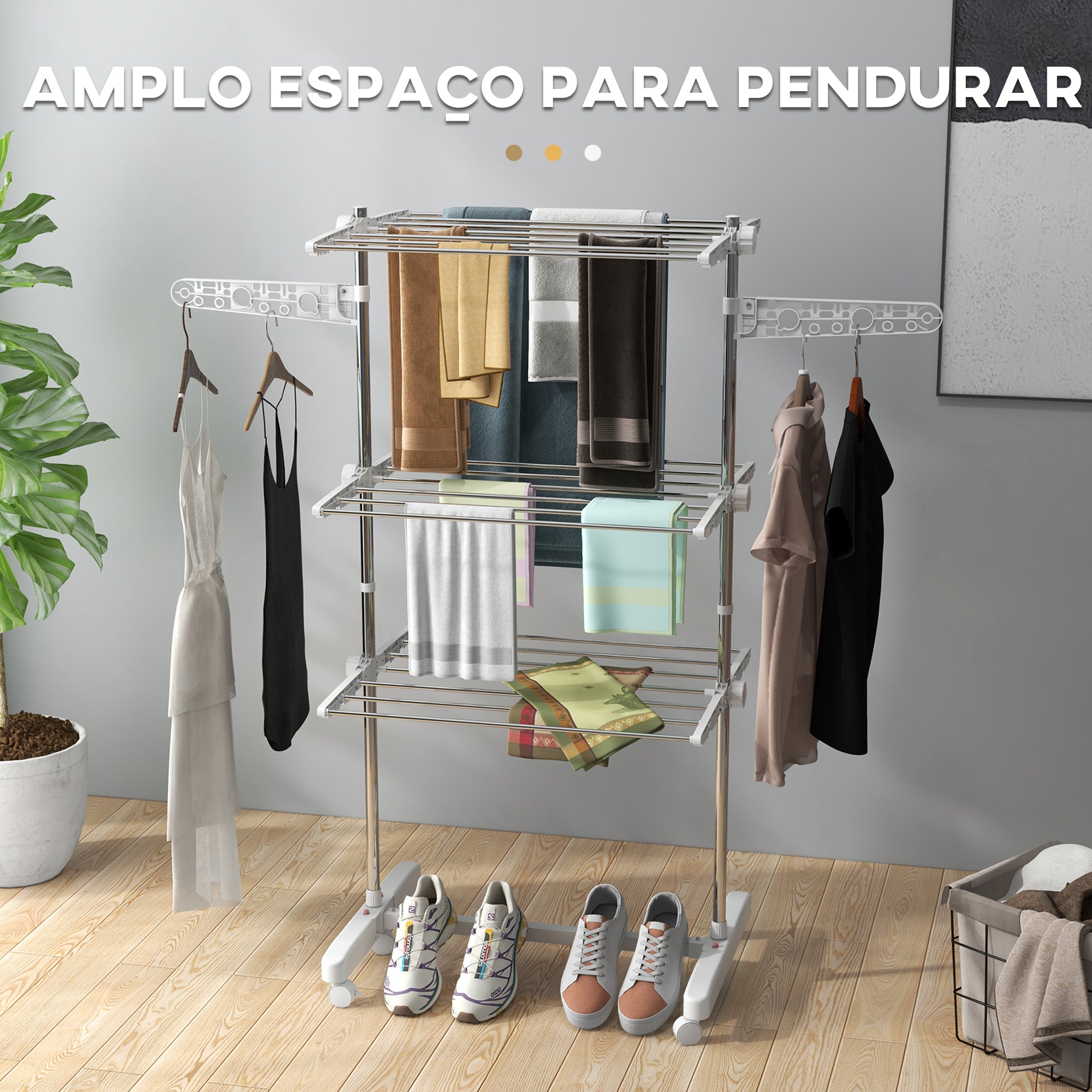 Estendal Dobrável 142x55x152cm Branco e Prata