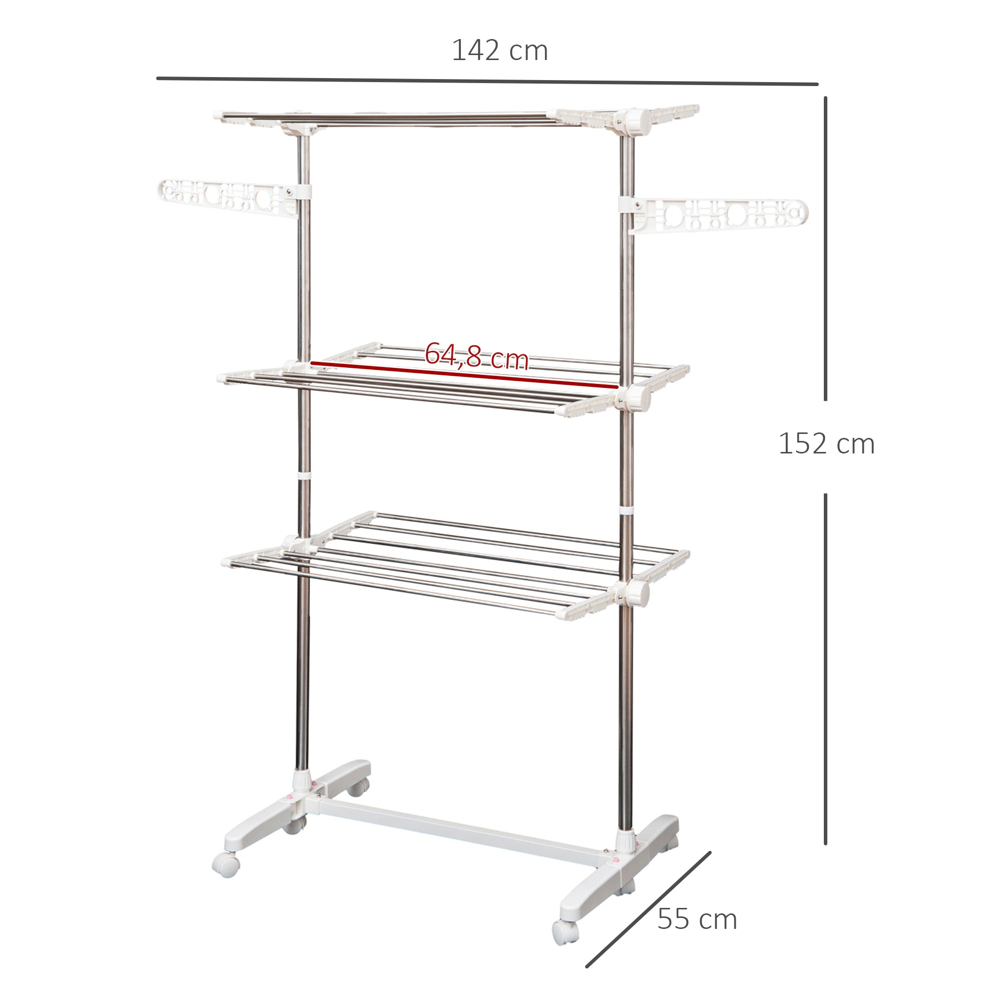 Estendal Dobrável 142x55x152cm Branco e Prata