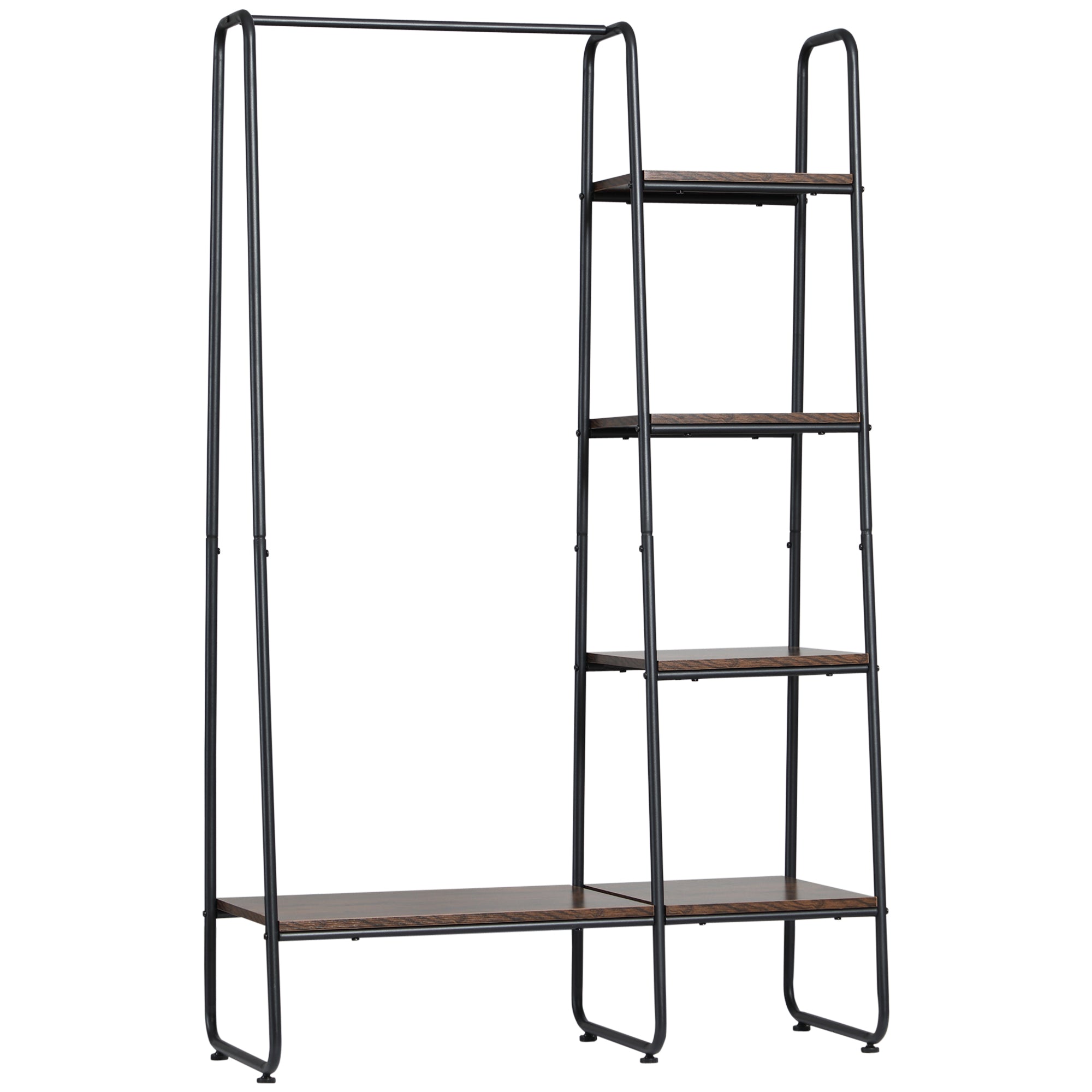 Suporte para Cabides com 4 Prateleiras de Armazenamento 101x39x160cm Café e Preto