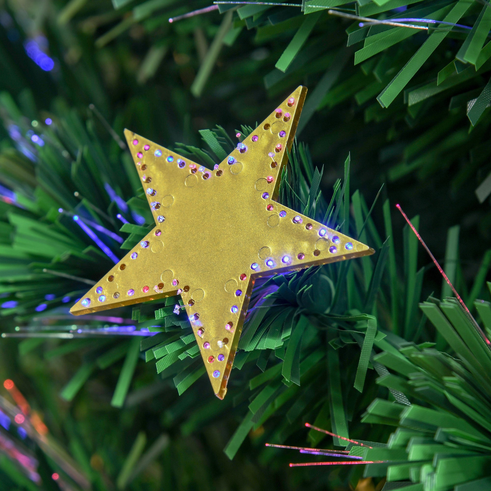 Árvore de Natal Artificial Pinheiros 180 cm LED Multicolor Fibra Óptica Brilhante