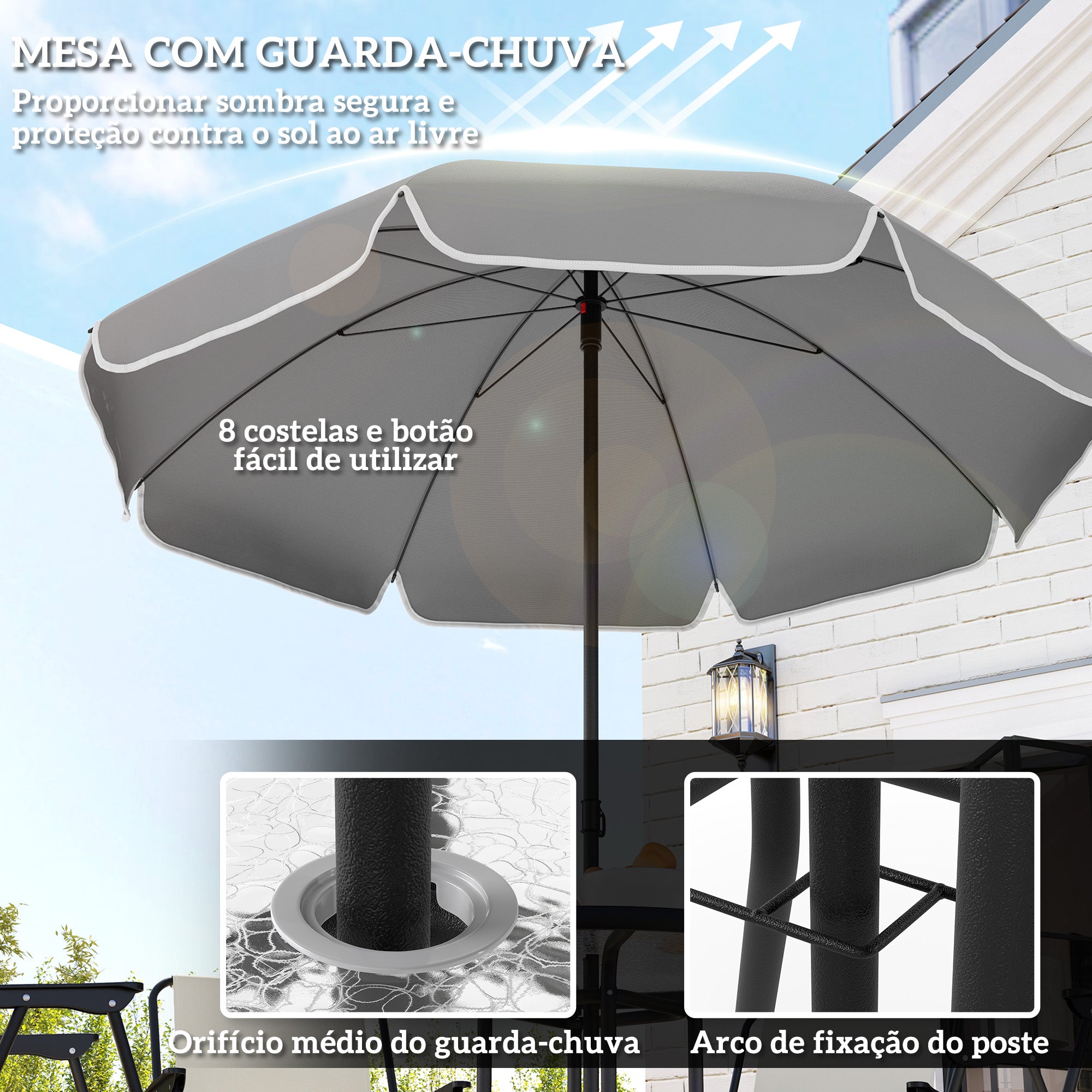 Conjunto de Mesa e Cadeiras de Jardim 6 Peças Creme Branco Ø80x70 cm