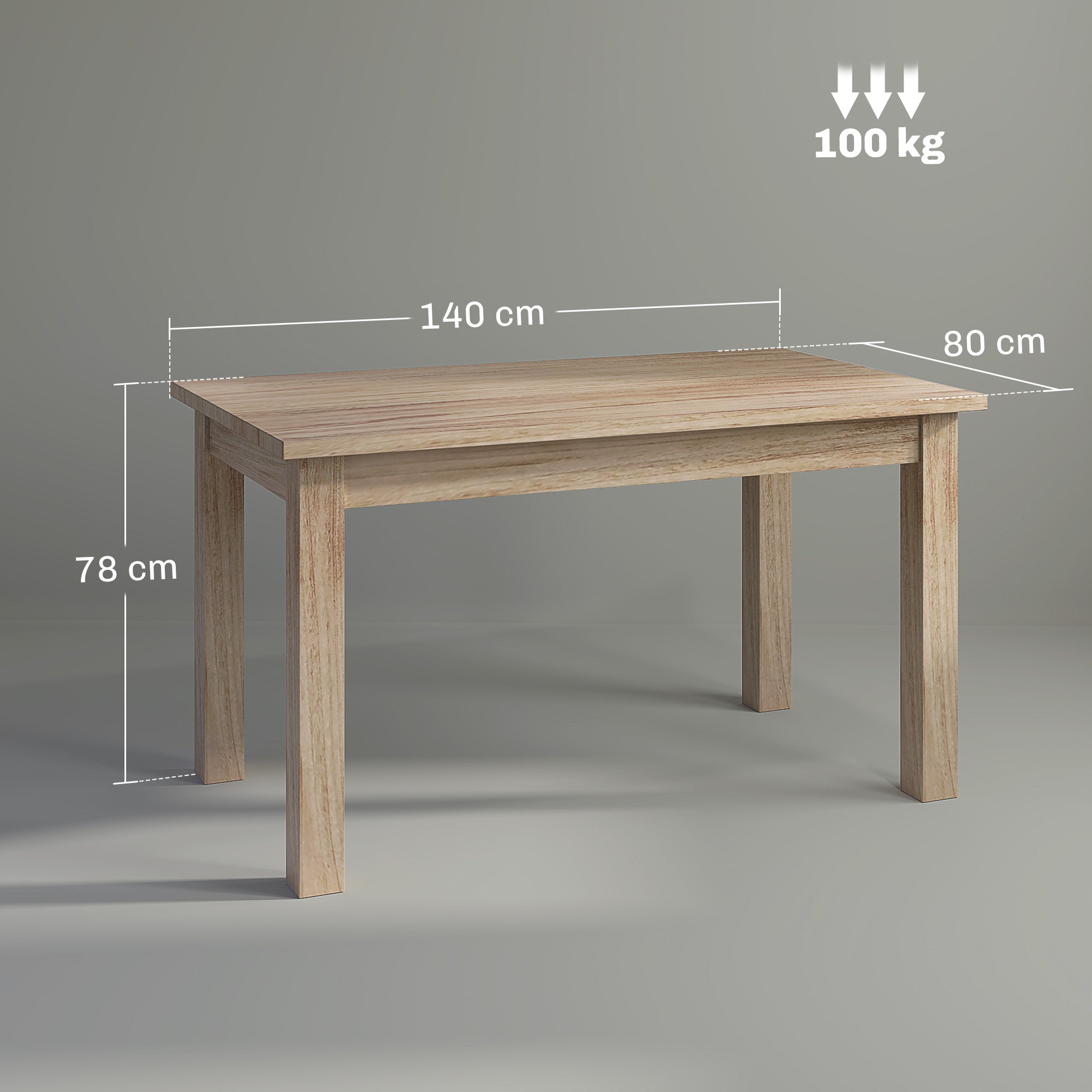 Mesa de Jantar Retangular 140x80x78 cm - Cor de Madeira Natural