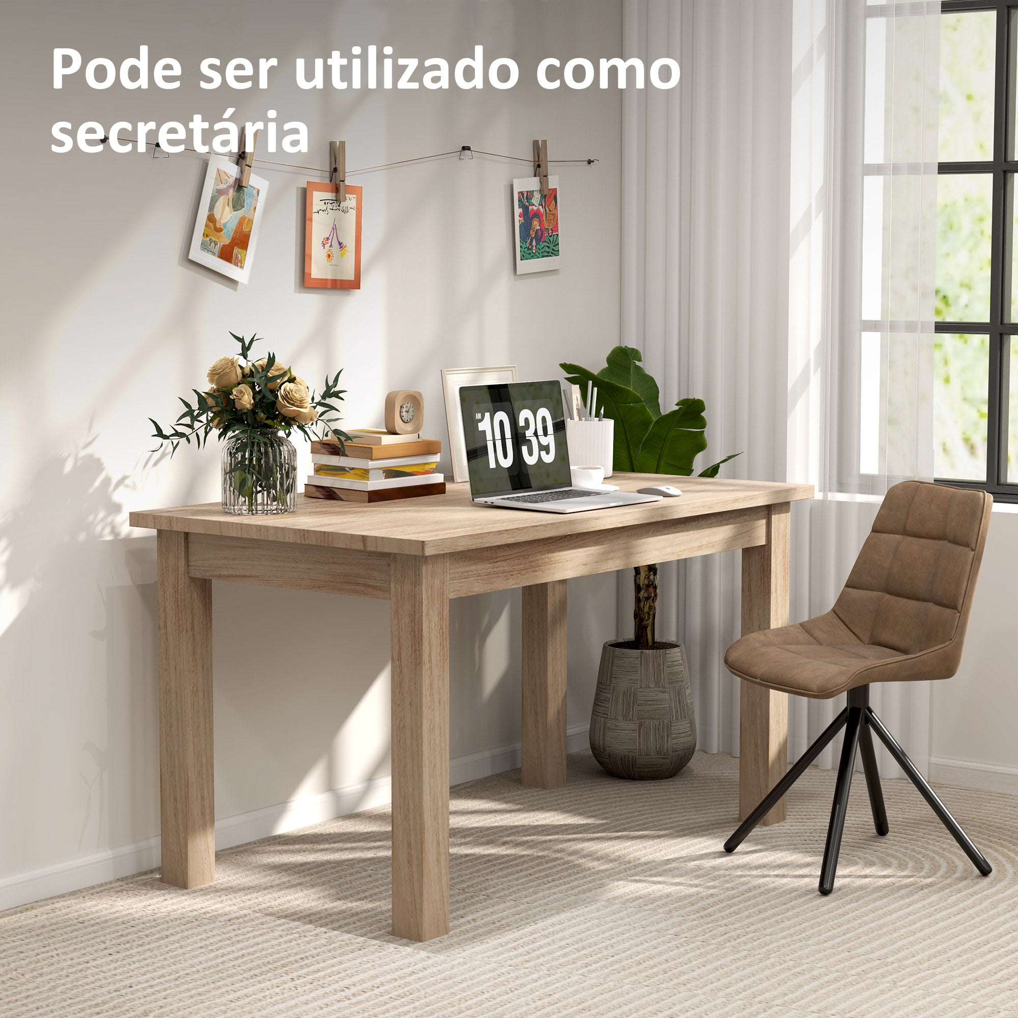 Mesa de Jantar Retangular 140x80x78 cm - Cor de Madeira Natural