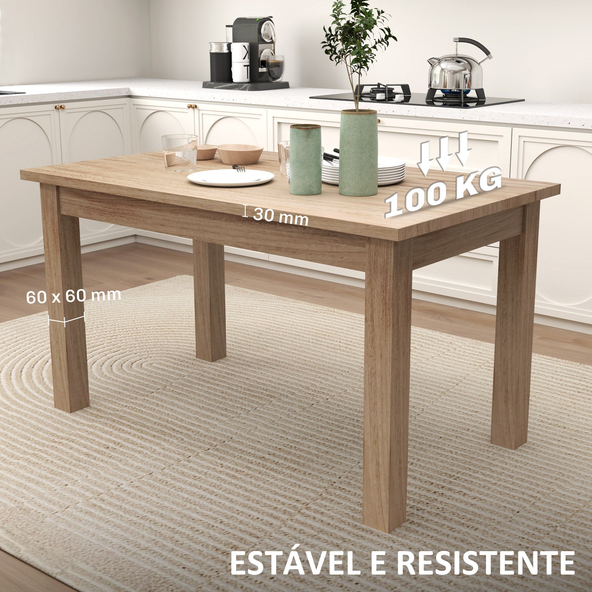 Mesa de Jantar Retangular 140x80x78 cm - Cor de Madeira Natural
