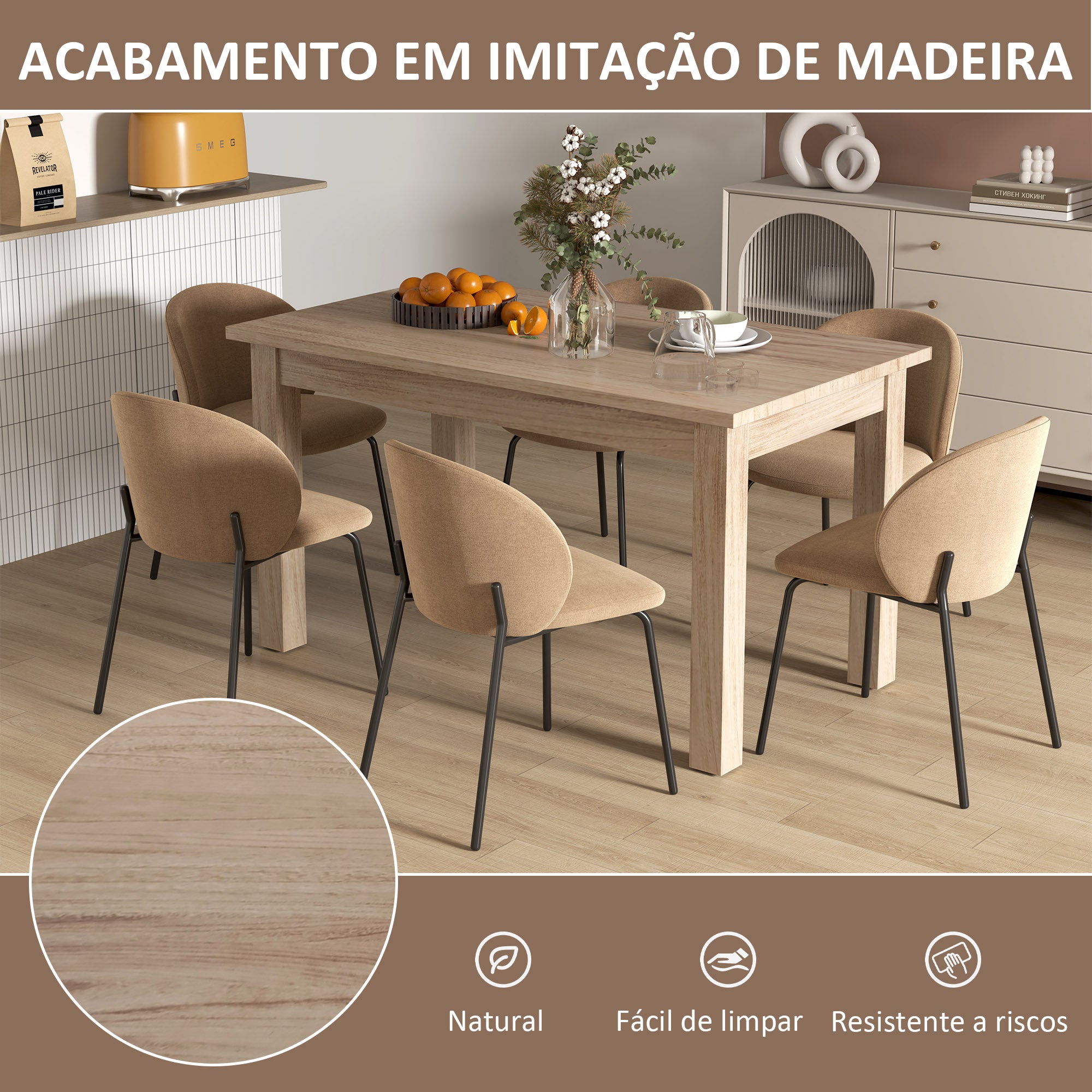 Mesa de Jantar Retangular 140x80x78 cm - Cor de Madeira Natural
