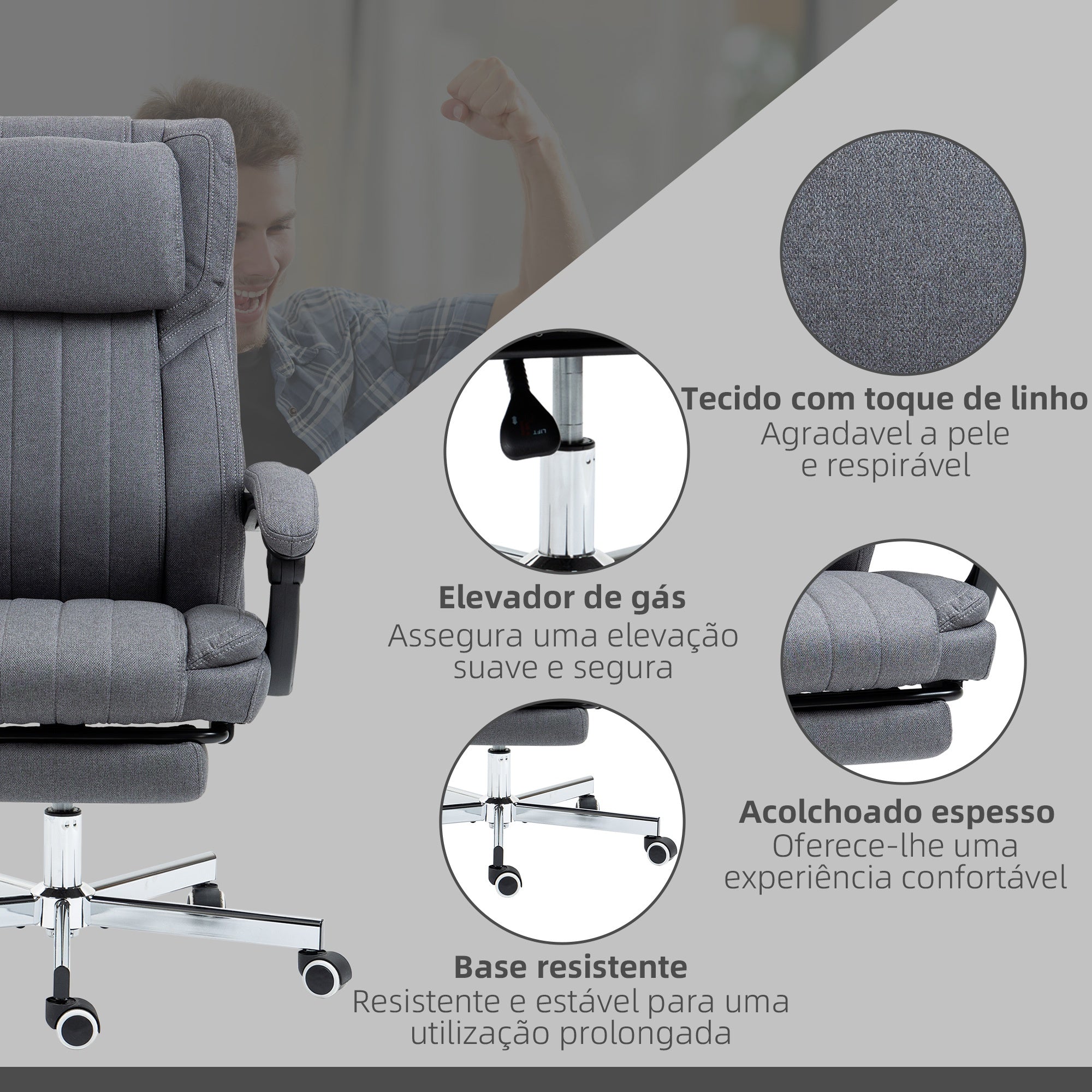 Cadeira de Escritório com Massagem por Vibração Cinza 65x61x113 cm